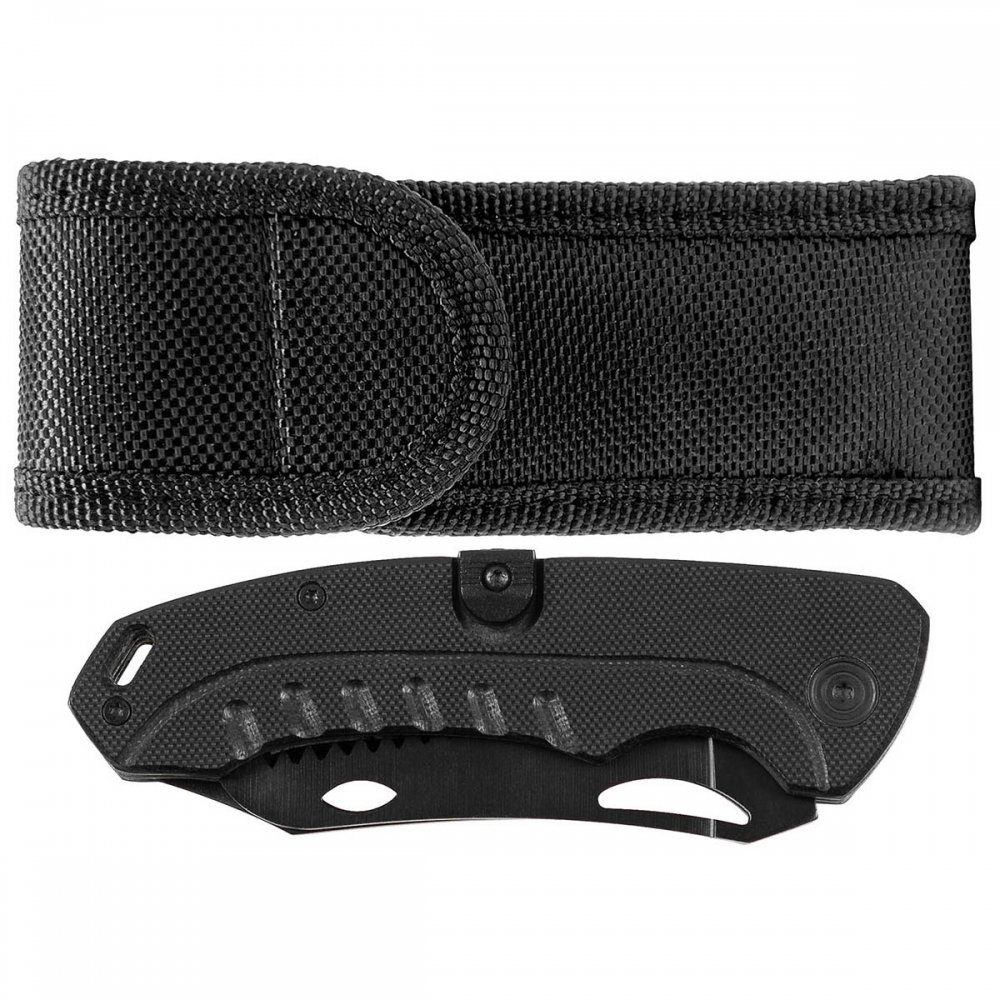 FoxOutdoor Taschenmesser Klappmesser, 2 in 1, schwarz, G10-Griff, (Set), ergonomisch geformter Griff mit G10-Griffschalen