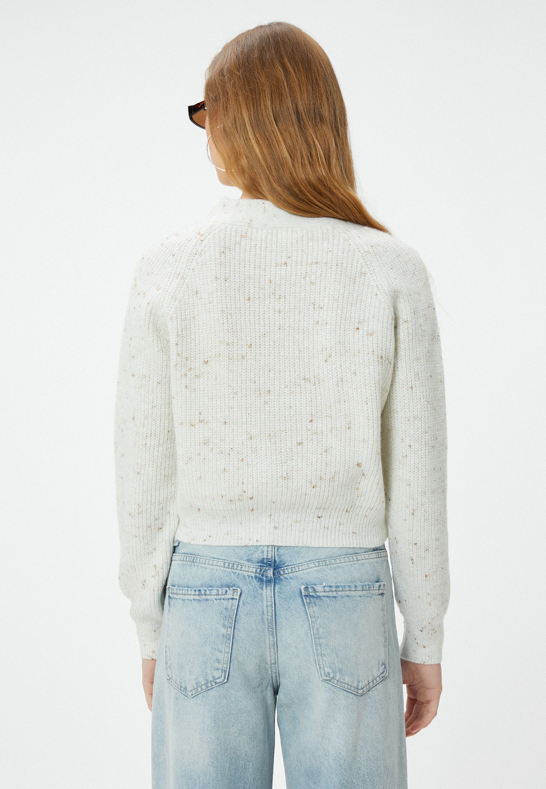 Koton Cardigan V-Kragen Mit Lurex Detail