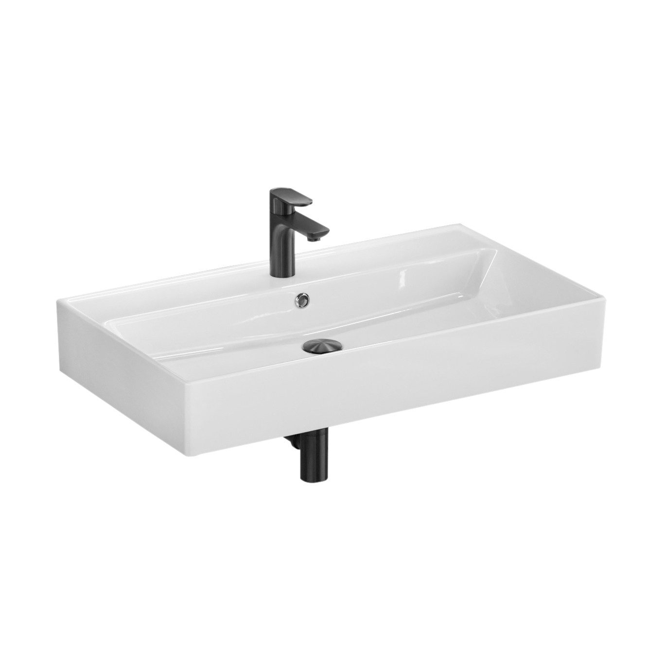 Aqua Bagno Waschbecken 80 cm weiß eckig Wandmontage Waschtisch Aufsatzwasch günstig online kaufen