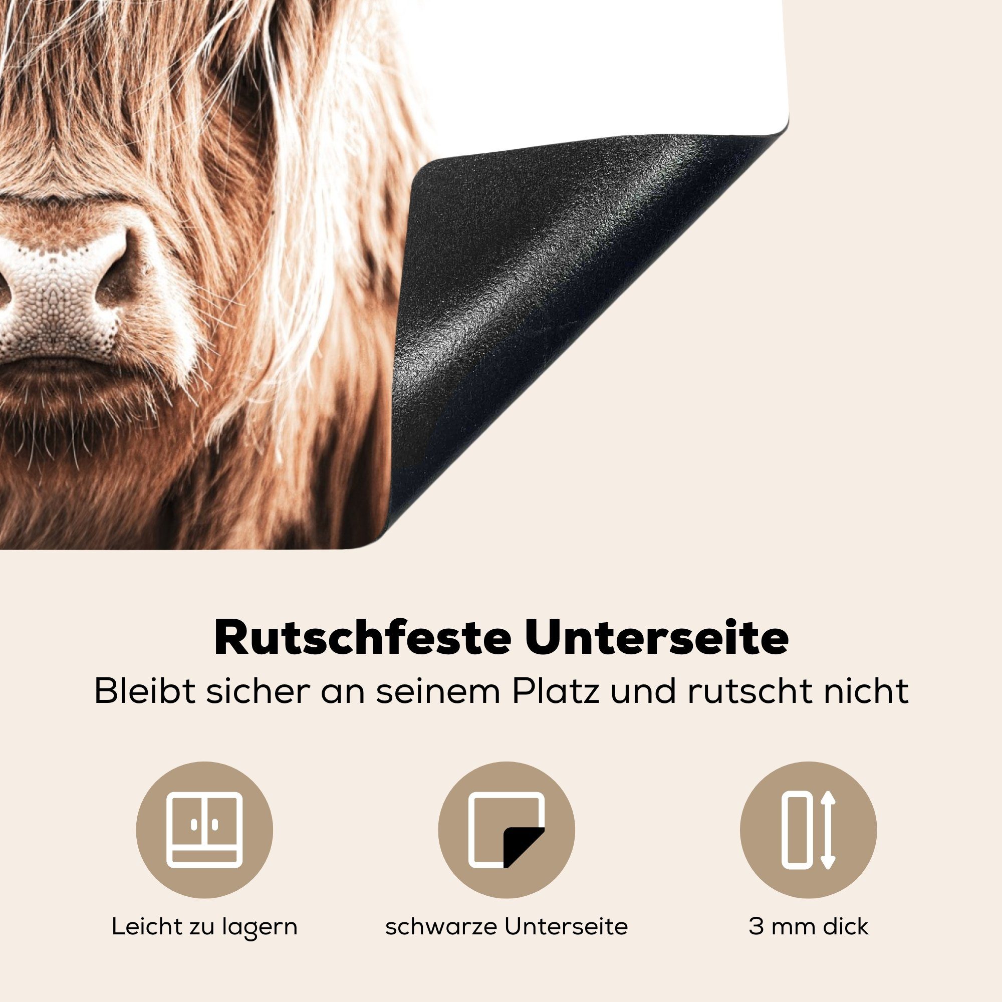 die Vinyl, cm, küche, - (1 Herdblende-/Abdeckplatte Tiere für Kuh, MuchoWow 59x52 Schottischer Highlander Induktionsmatte tlg), - Ceranfeldabdeckung