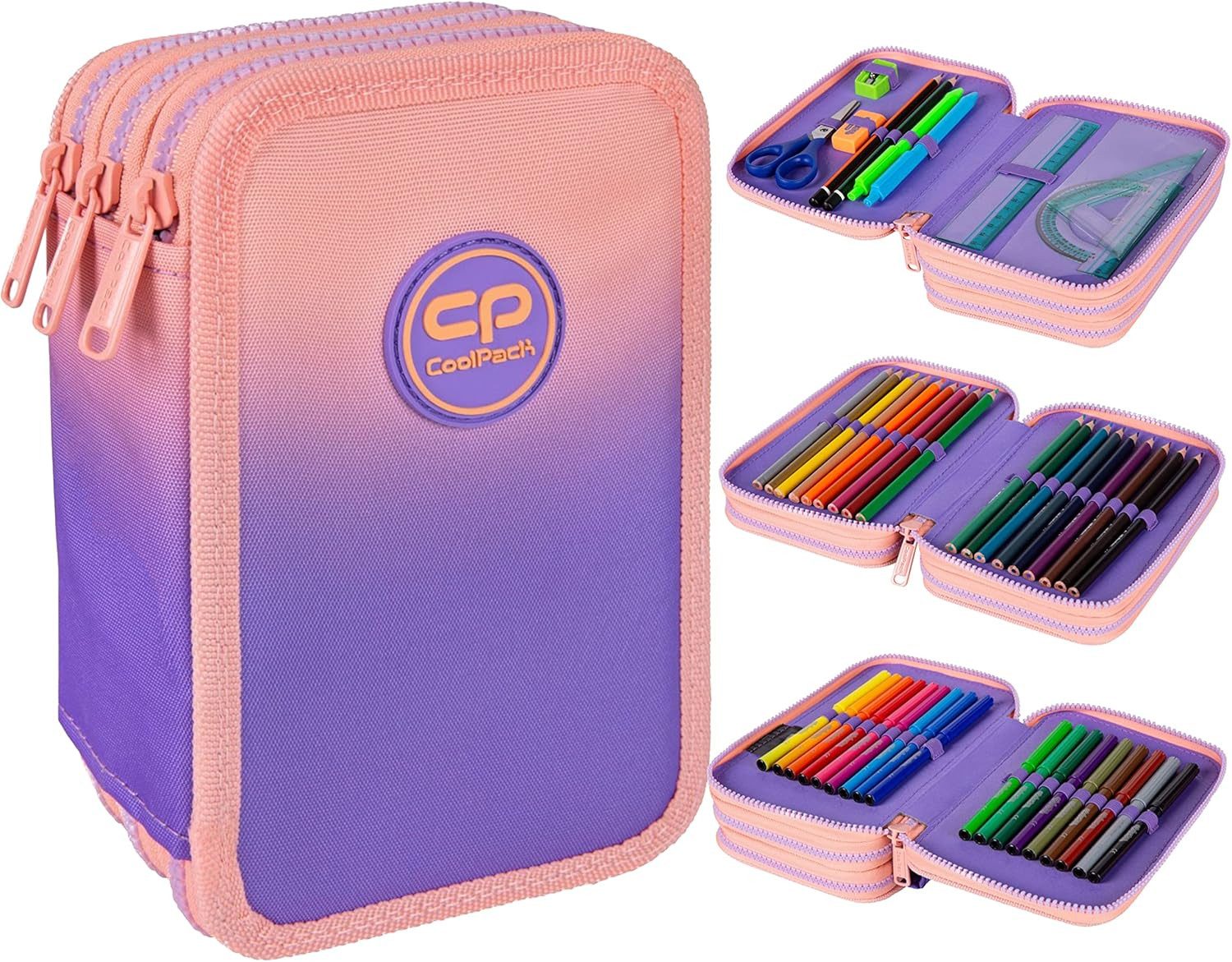 GOLDKIDS Federmäppchen Federtasche 3-fache Federmappe 46-teilig, (gefüllte Schüleretui Stifte und Pinsel, 1-tlg., inkl. Aufgabenheft Federbox Etui), Stiftetasche Schlamper-Etui Schul-Etui Berry