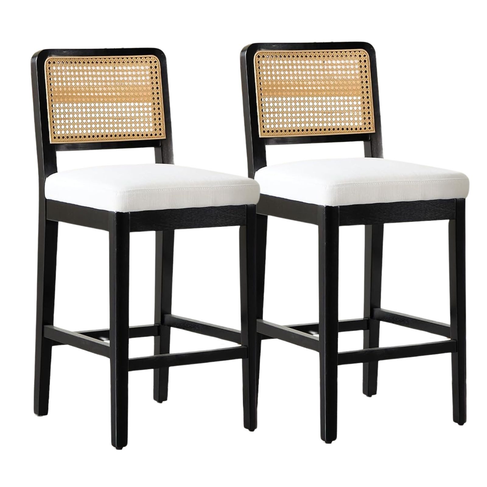 Barhocker 2/4er Set Barhocker mit Rattan-Rücken & Holzfuß – für Esszimmer Küche