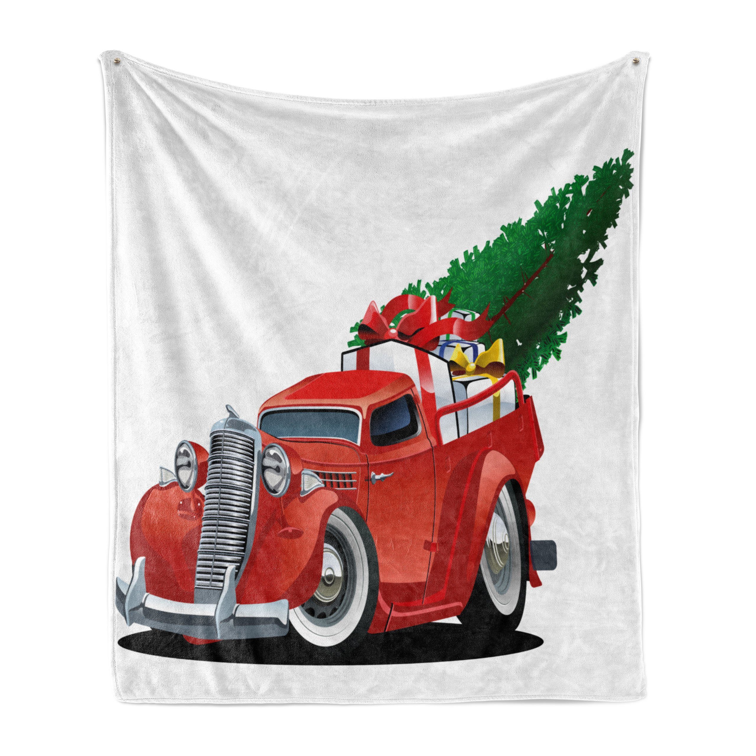 Wohndecke Gemütlicher Plüsch für den Innen- und Außenbereich, Abakuhaus, Weihnachten Red American Truck
