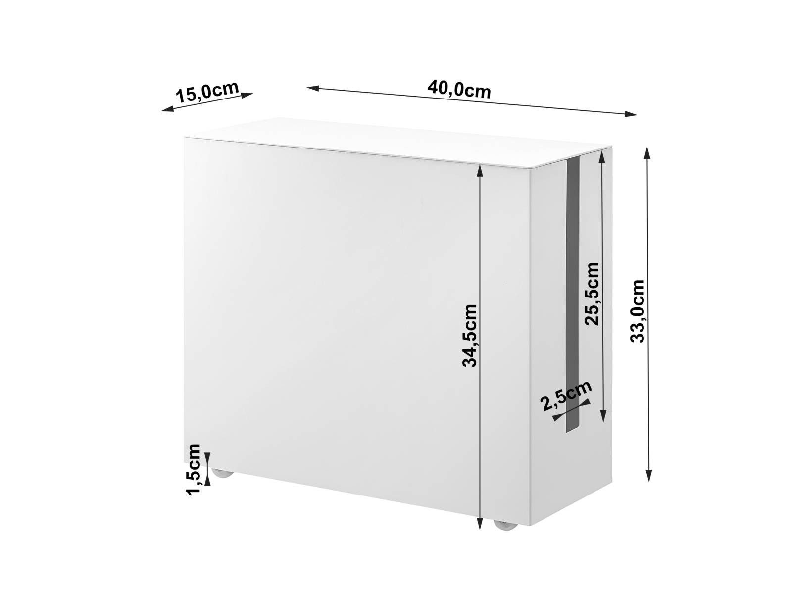 Yamazaki Kabelbox Tower weiß, Kabelmanagementbox, Kabelorganizer auf Rollen, aus Metall