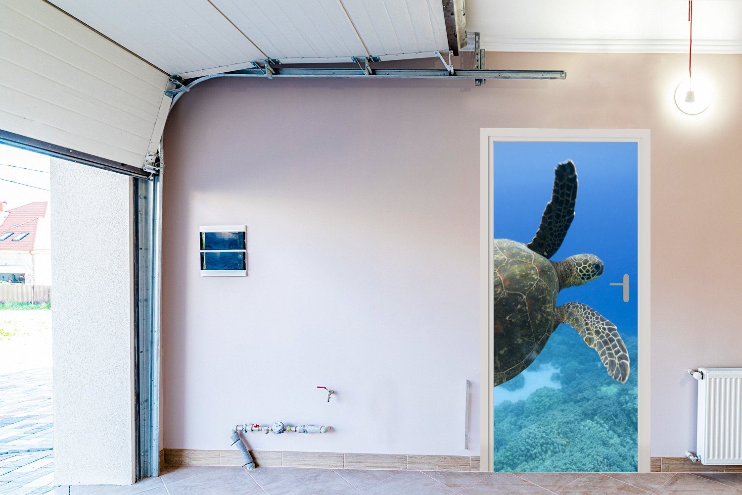 MuchoWow Türtapete 75x205 (1 Schildkröte schwimmende Grüne für Türaufkleber, St), Fototapete bedruckt, Matt, Fotodruck, cm Tür