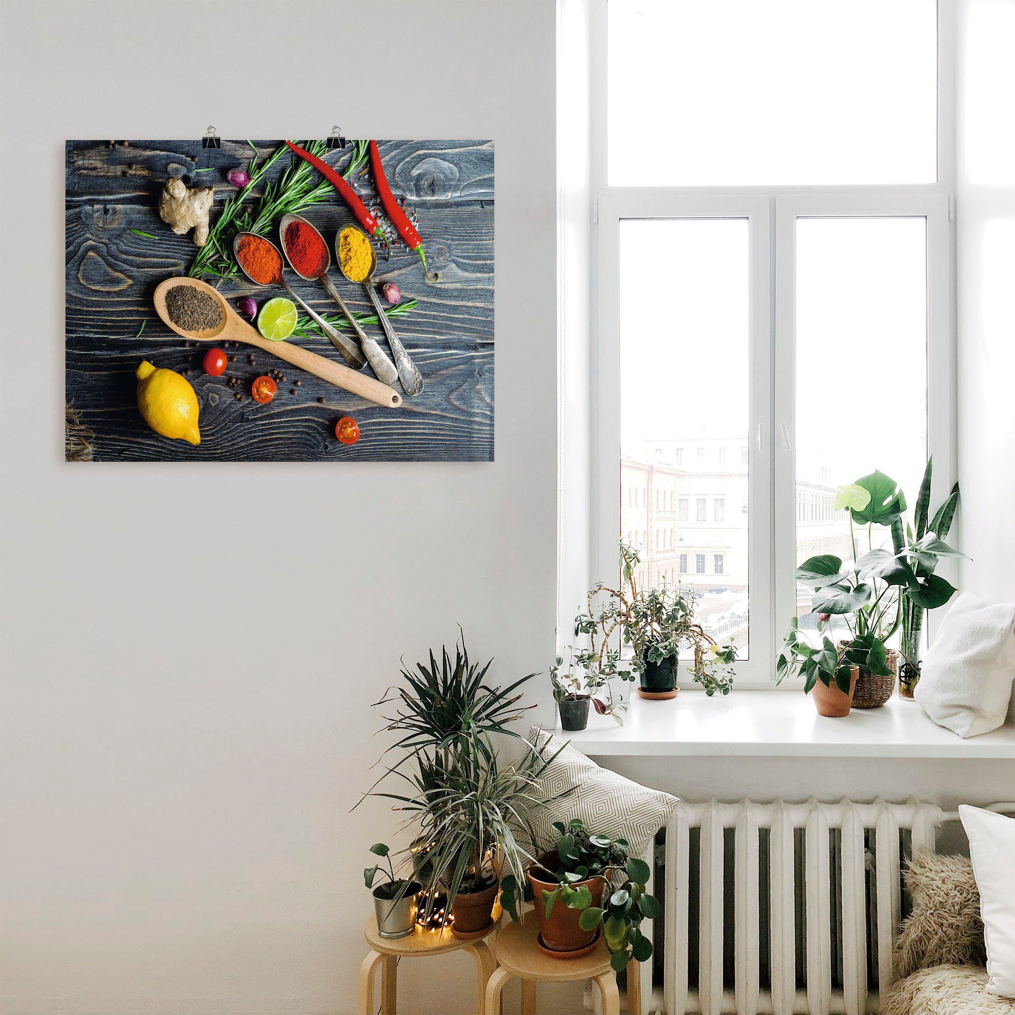 Artland Wandbild Gewürze in Metalllöffeln, Lebensmittel (1 St), als Alubild, Leinwandbild, Poster in verschied. Größen