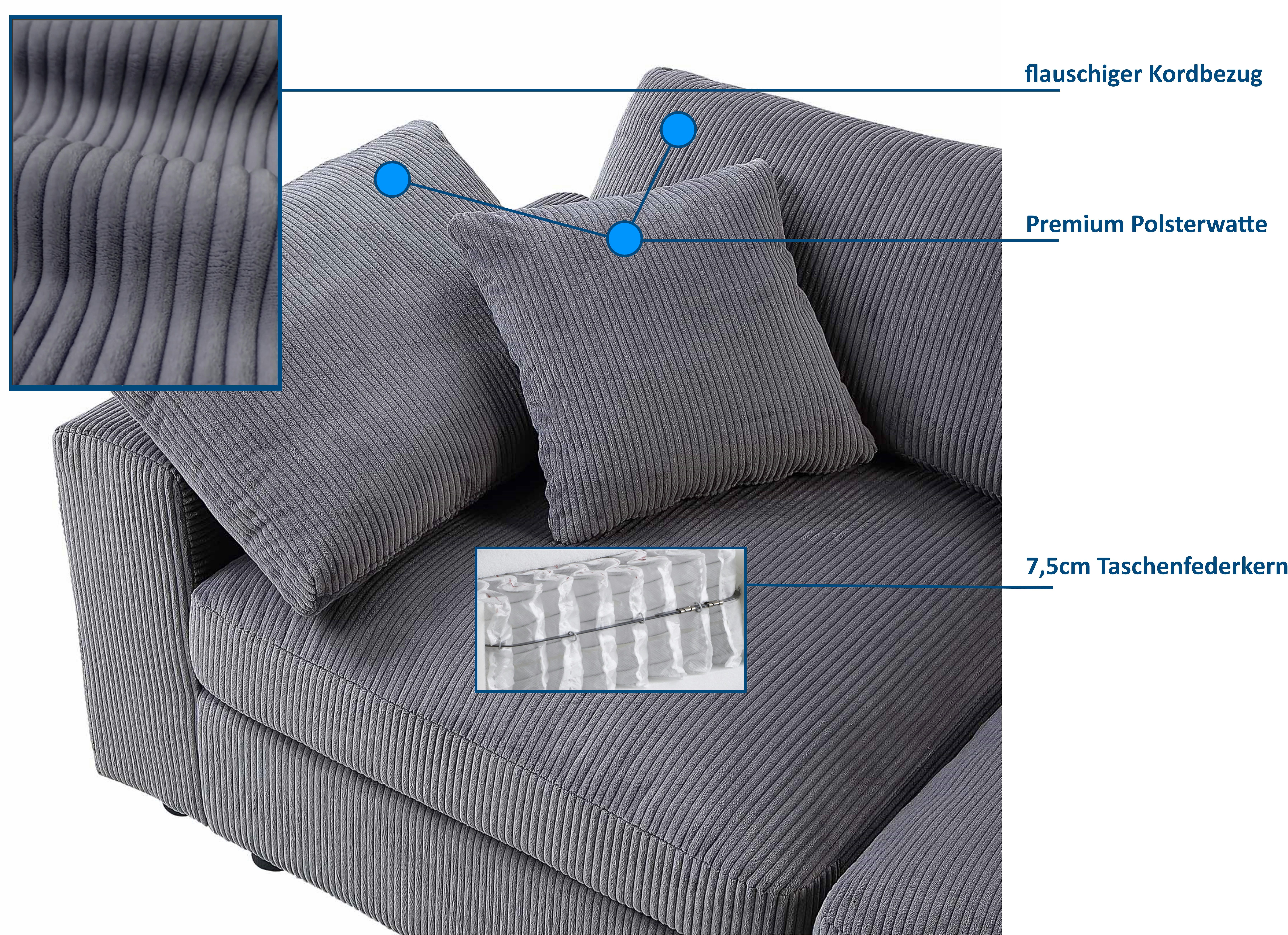 OTTO home 4-Sitzer Bennid, XXL-Modulsofa mit vielen individuellen Stellmöglichkeiten, Set 4 Teile, inklusive 2 großen & 2 kleinen Zierkissen im flauschigen Cord