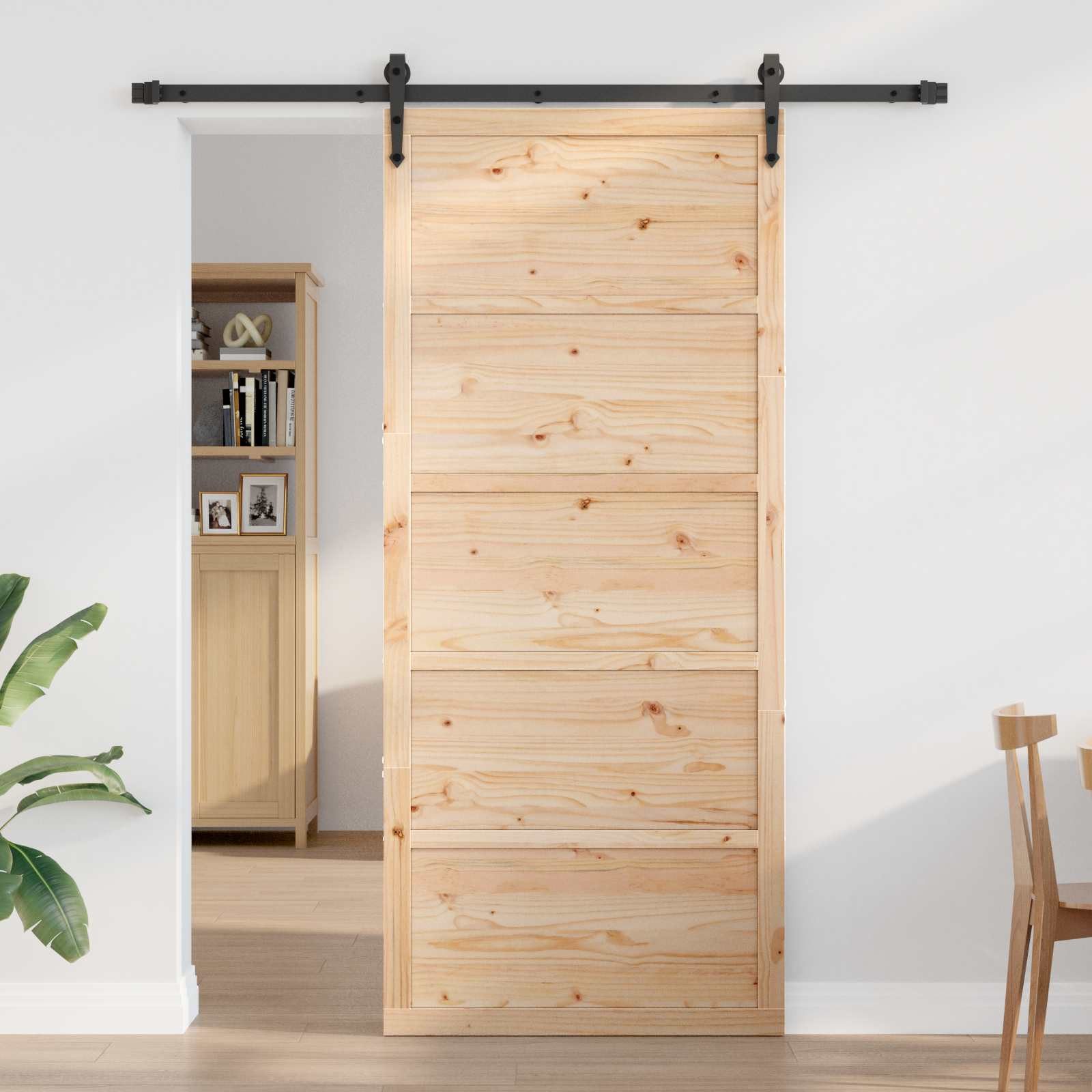 vidaXL Schiebetür Scheunentür 100 x 2,5 x 208 cm Massives Kiefernholz Natur (1-St)
