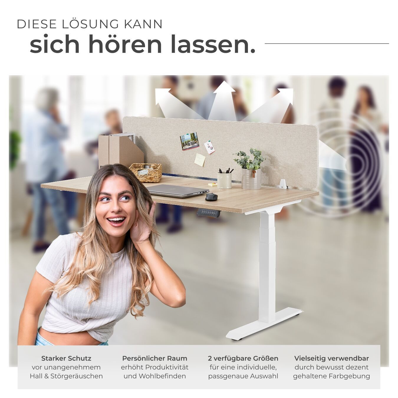 tectake Raumteiler Schreibtisch-Trennwand in 2 Größen, inkl. 2 Befestigungsklemmen, Akustikwand Noisy, PET-Kern schallabsorbierend, Polyesterbezug, pflegeleicht – Bild 3 von 5