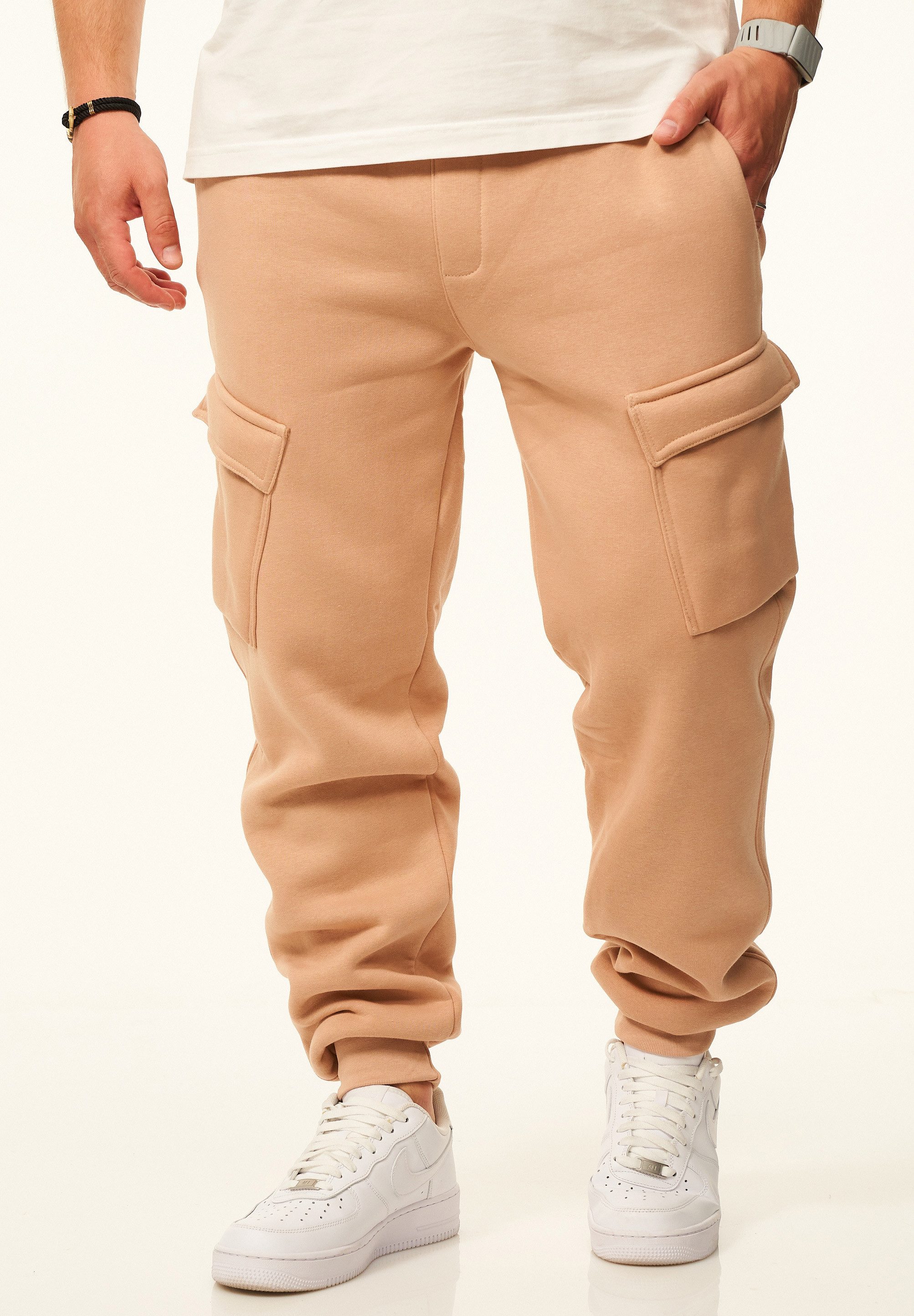 DAILY COTTON Jogginghose als Cargohose - Lange Trainingshose Sweatpants Herren Freizeithose mit Bündchen aus Baumwolle im Regular-Fit
