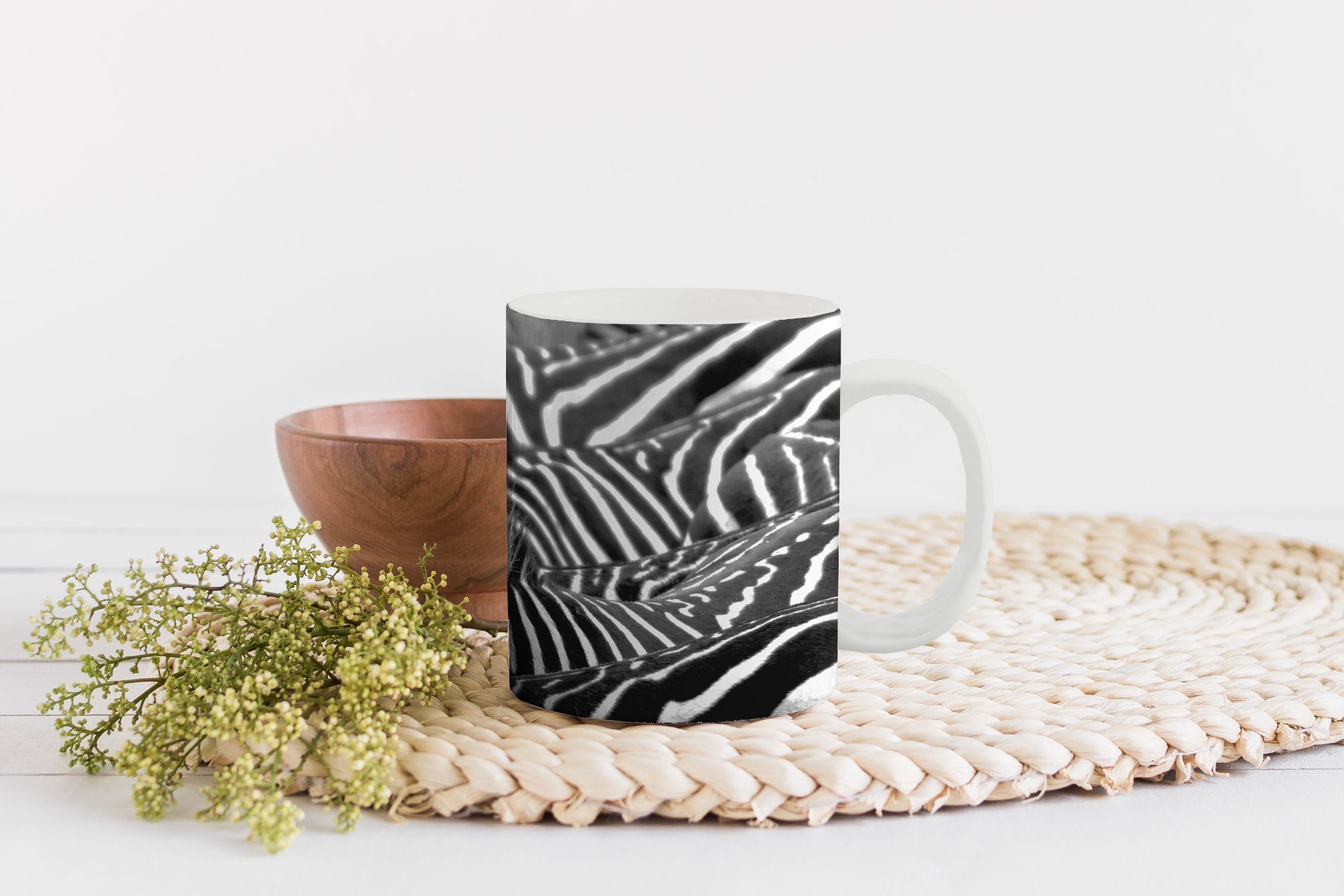 Teetasse, Fotodruck, Zebra Teetasse, Geschenk Keramik, Tasse Kaffeetassen, MuchoWow schwarz-weiß Becher,