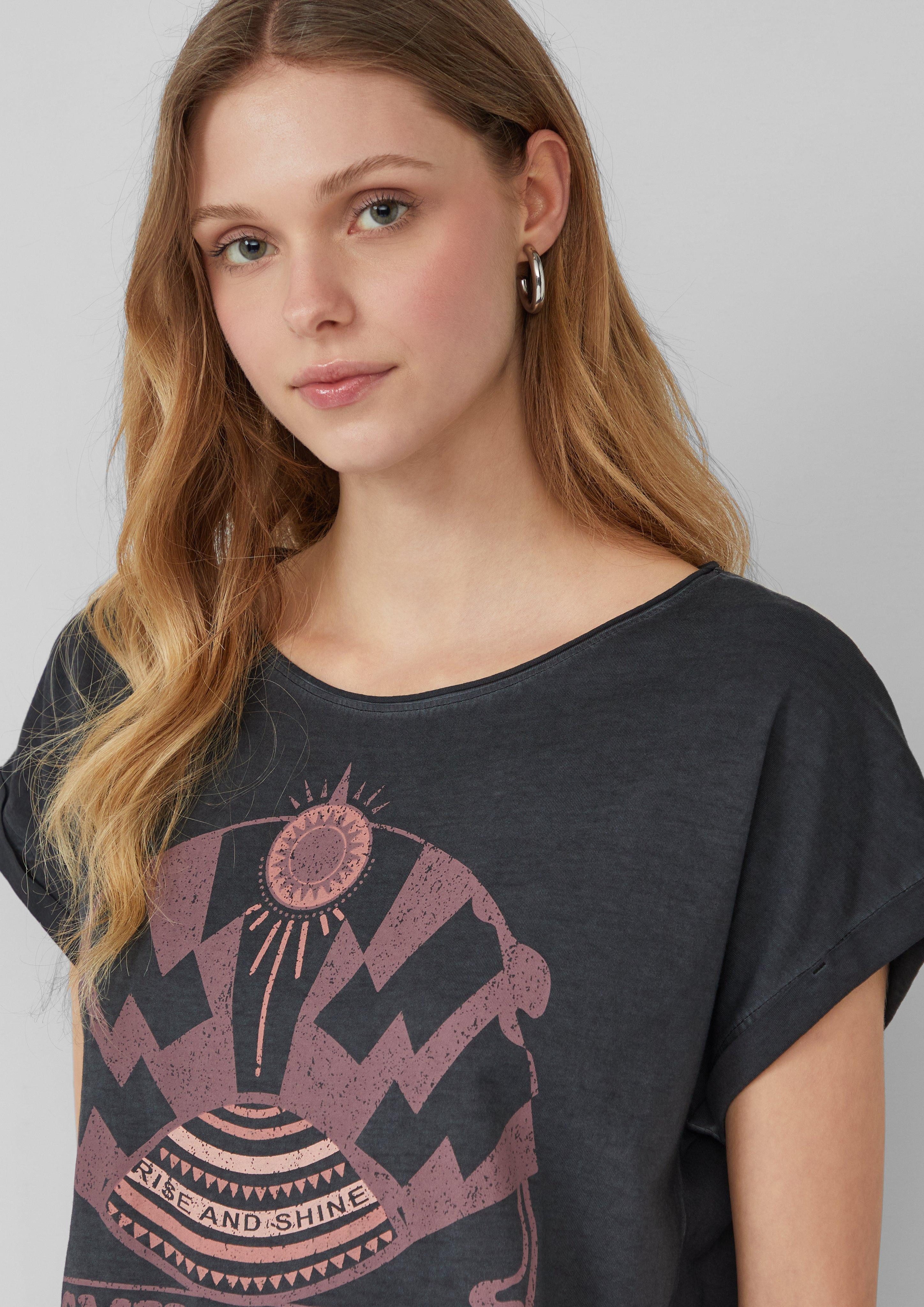 QS Kurzarmshirt Gewaschenes T-Shirt mit Frontprint günstig online kaufen