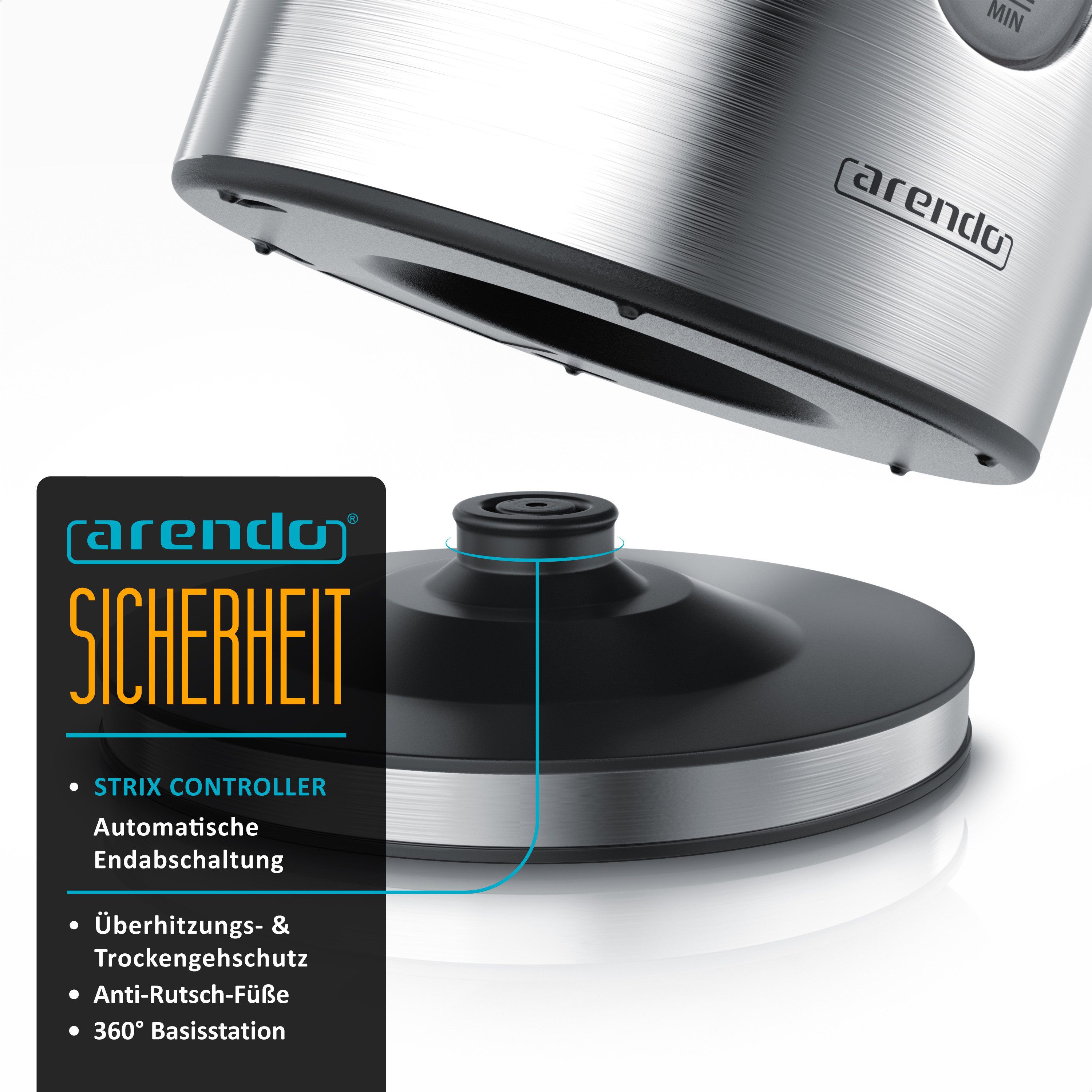 Arendo Wasserkocher Edelstahl, mit Temperatureinstellung, LED Display, Warmhaltefunktion, 1,7 l, 2200 W, Edelstahl, Temperaturwahl 35°C - 100°C, Sichtfenster für Wasserskala