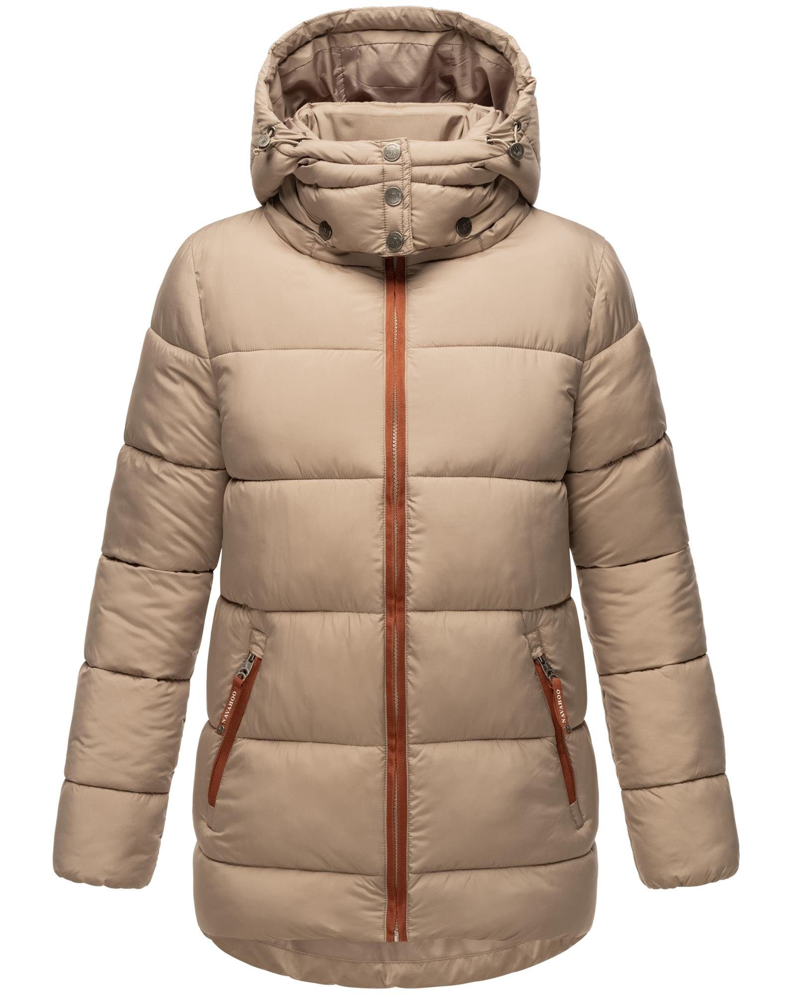 Navahoo Winterjacke Wattewölkchen Steppjacke kontrastfarbenen Damen mit Details taupe Modische