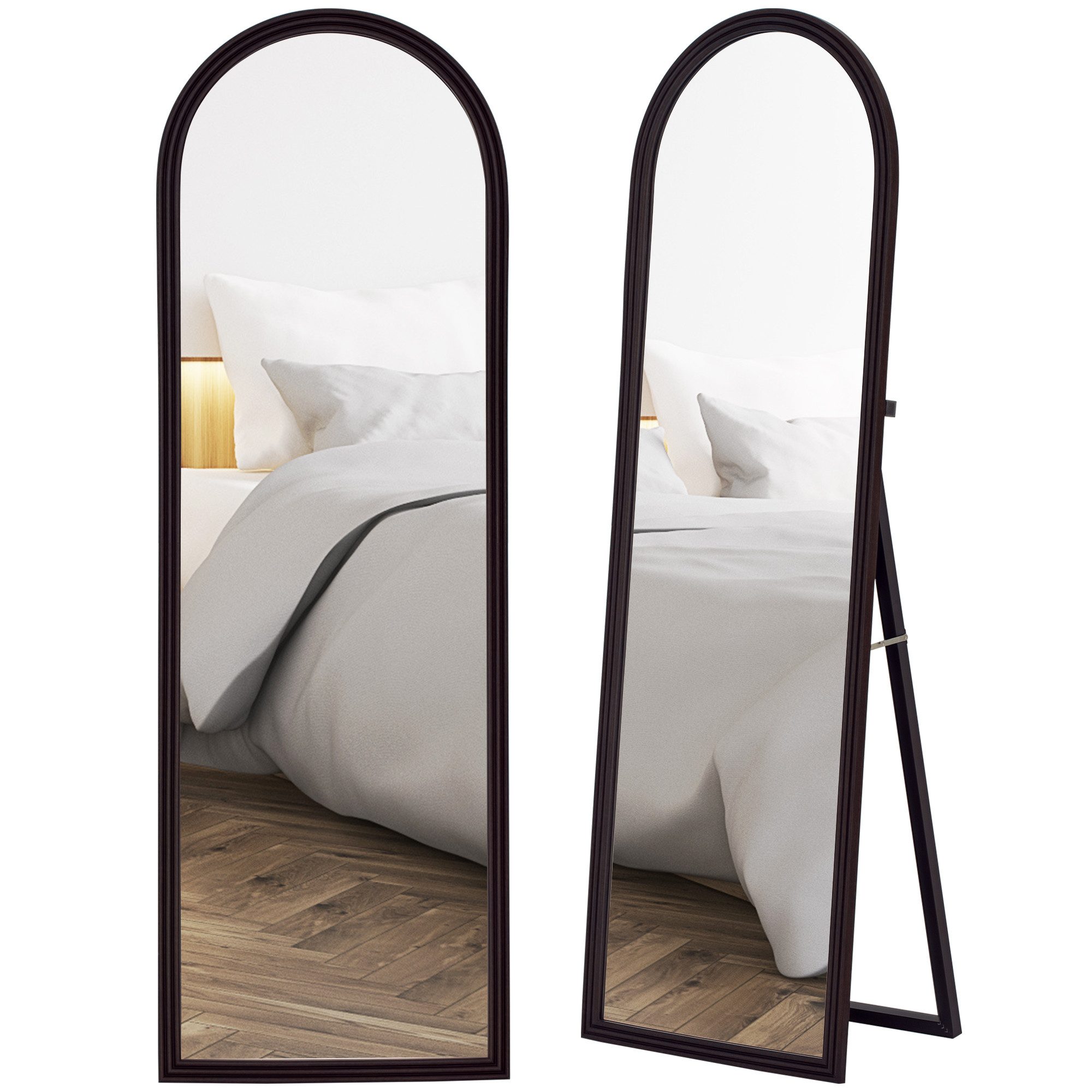 BAYMATE Standspiegel Ganzkörper-Standspiegel mit Bogenform und Rahmen in Steinoptik (für Wohn-/Schlafzimmer, 53 x 163 cm, braun)