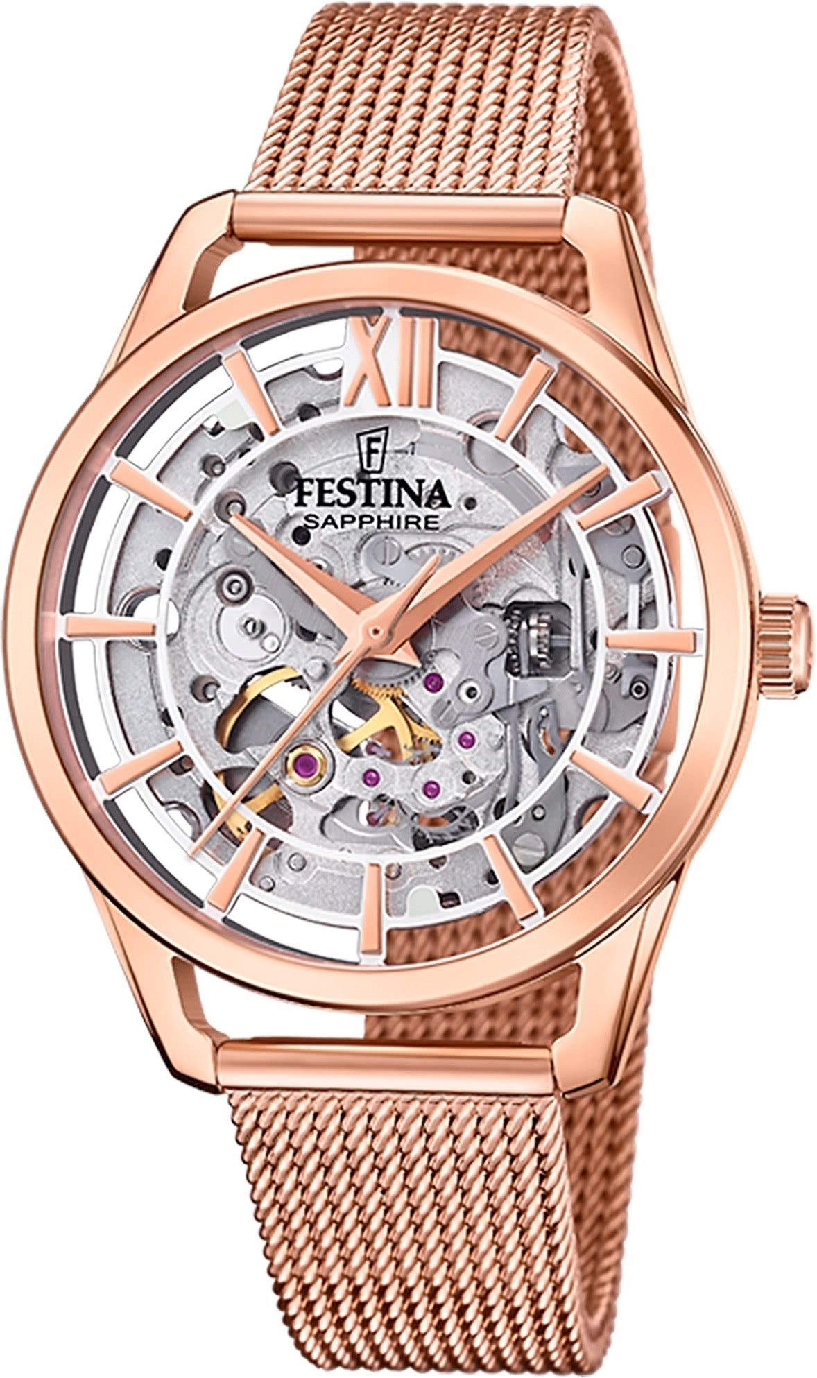 Festina Quarzuhr Festina Damenuhr Edelstahl rosé Festina, (Analoguhr), Damen Armbanduhr rund, Edelstahlarmband rosé, Luxus