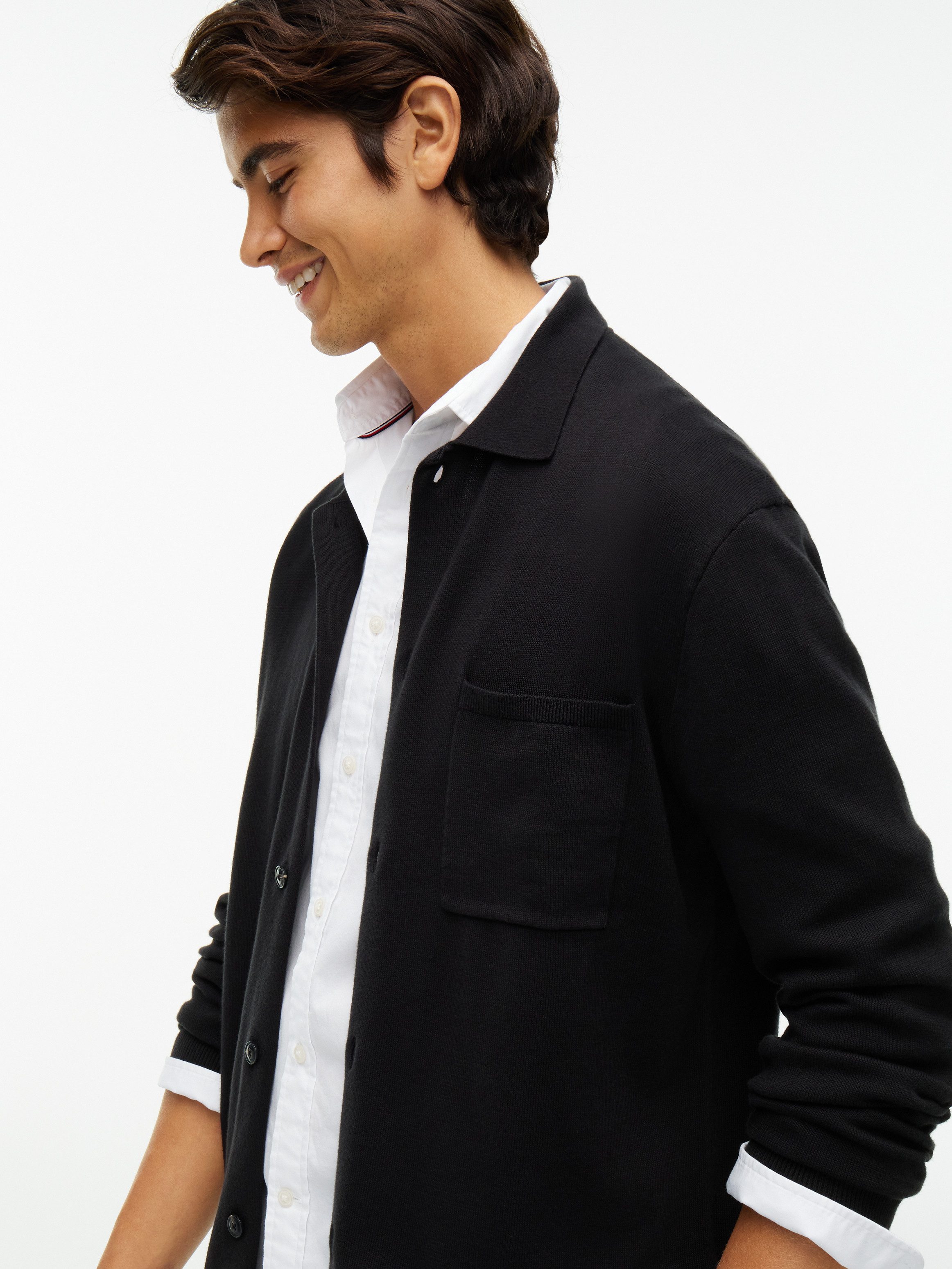 Tommy Hilfiger Strickjacke ESSENTIAL COTTON Relaxed Fit Strick-Overshirt mit Flag-Stickerei