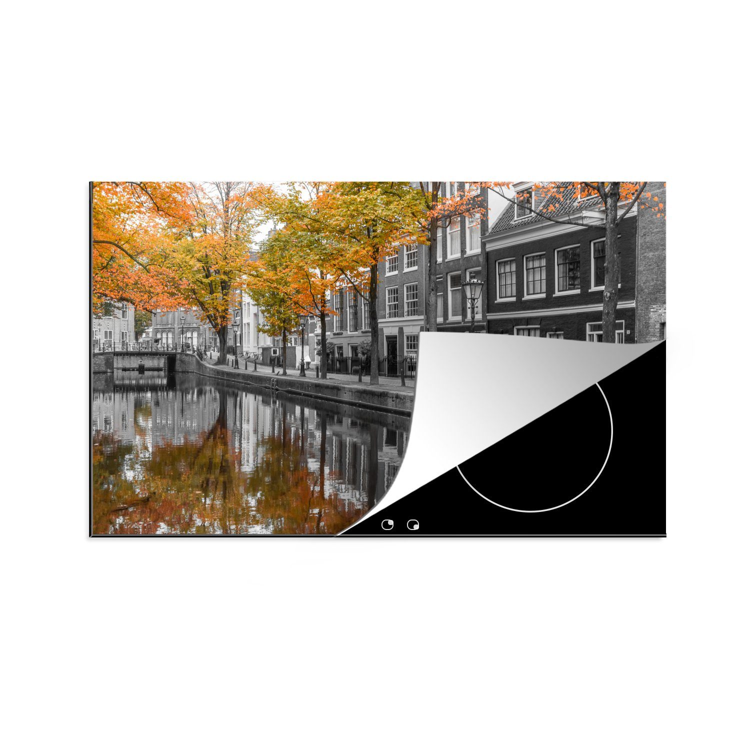 MuchoWow Herdblende-/Abdeckplatte Impression von der Prinsengracht in Amsterdam, Vinyl, (1 tlg), 81x52 cm, Induktionskochfeld Schutz für die küche, Ceranfeldabdeckung