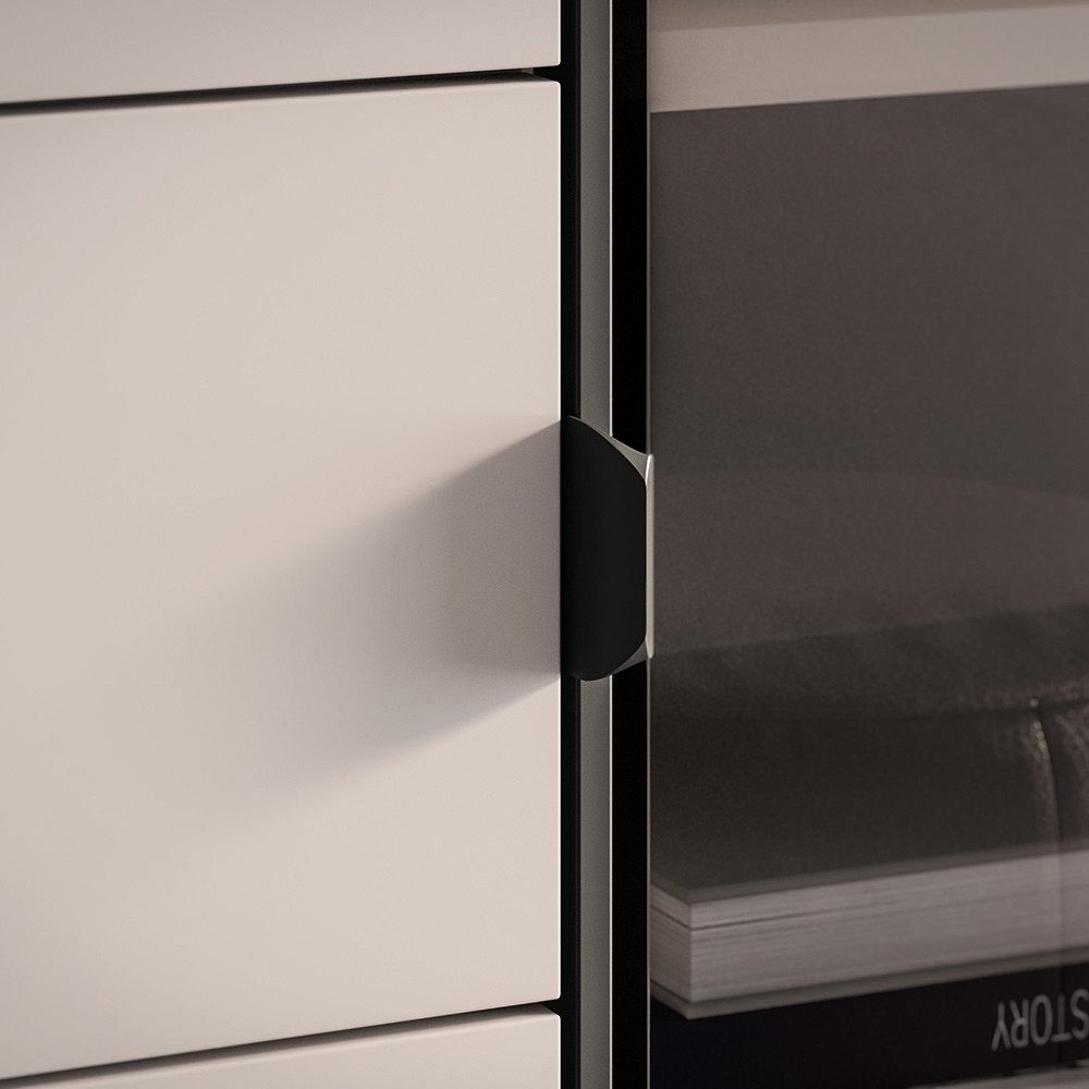 Lomadox Wohnzimmer-Set BANSIN-131, (Mega-Spar-Set, 3-St., Lowboard), in Kaschmir, LED-Beleuchtung, Glasfront mit Rahmen in schwarz