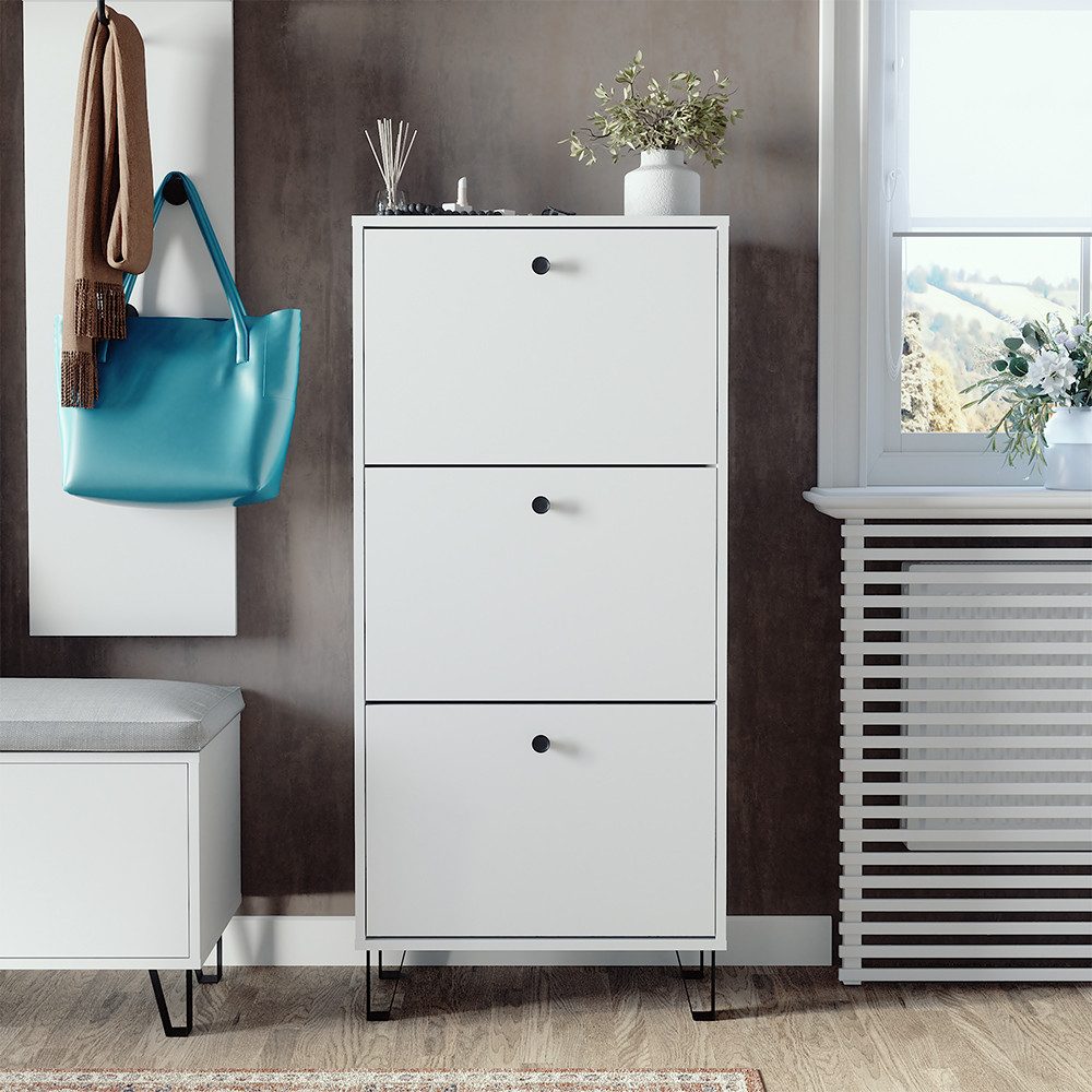 Vicco Schuhkipper Siri, Weiß, 36 x 135 cm mit 3 Klappschubladen günstig online kaufen