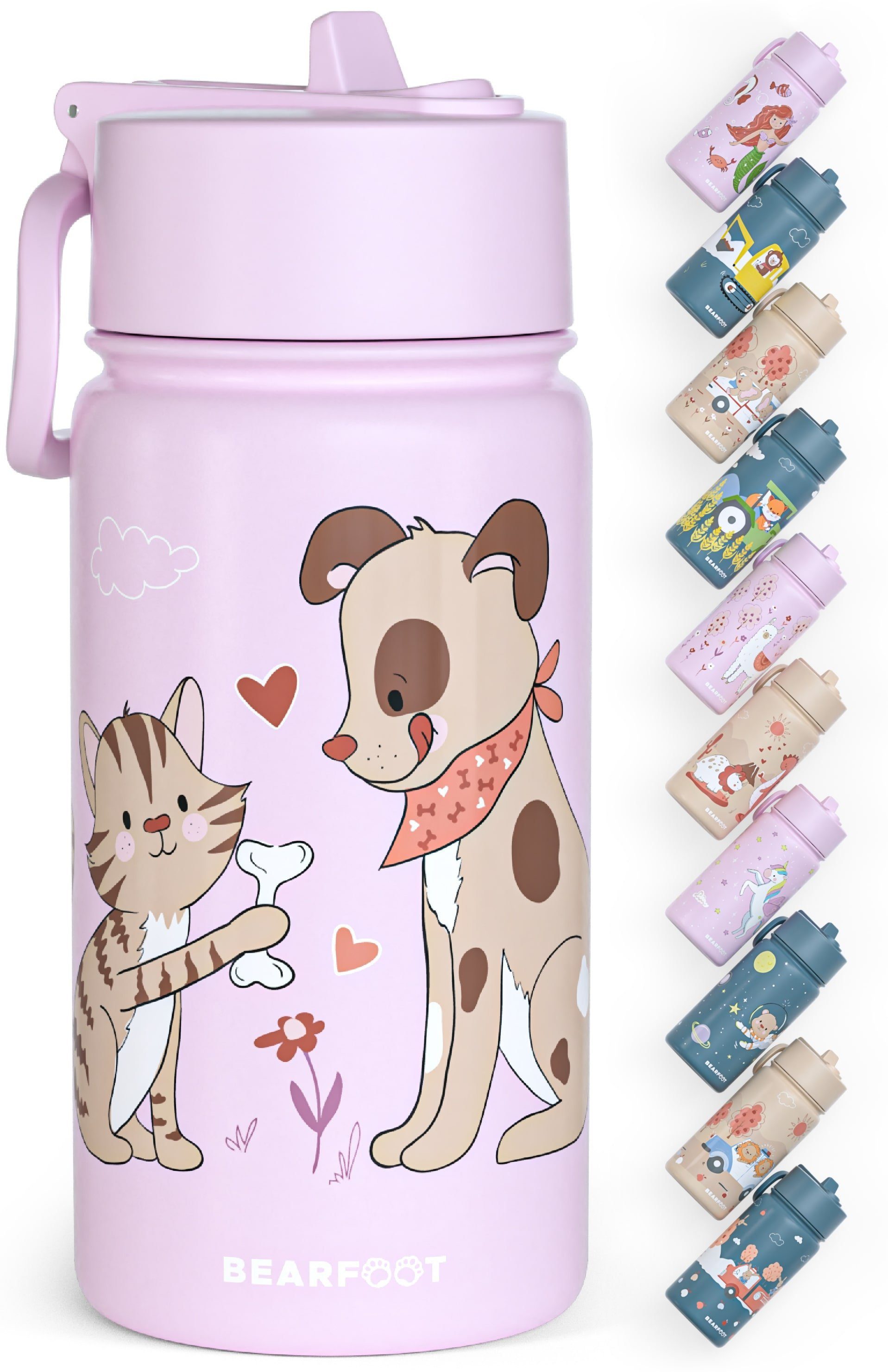 Trinkflasche Thermo Kinder Trinkflasche Edelstahl - Hund&Katze lila