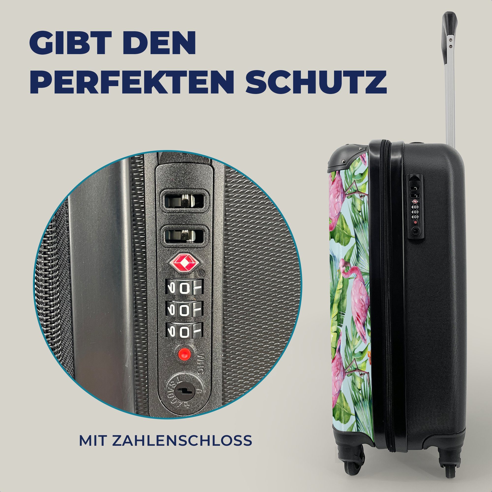 - Handgepäckkoffer mit für Rosa, MuchoWow - Reisekoffer 4 Rollen, Hibiskus rollen, Reisetasche Ferien, Flamingo Handgepäck Blumen - Trolley,