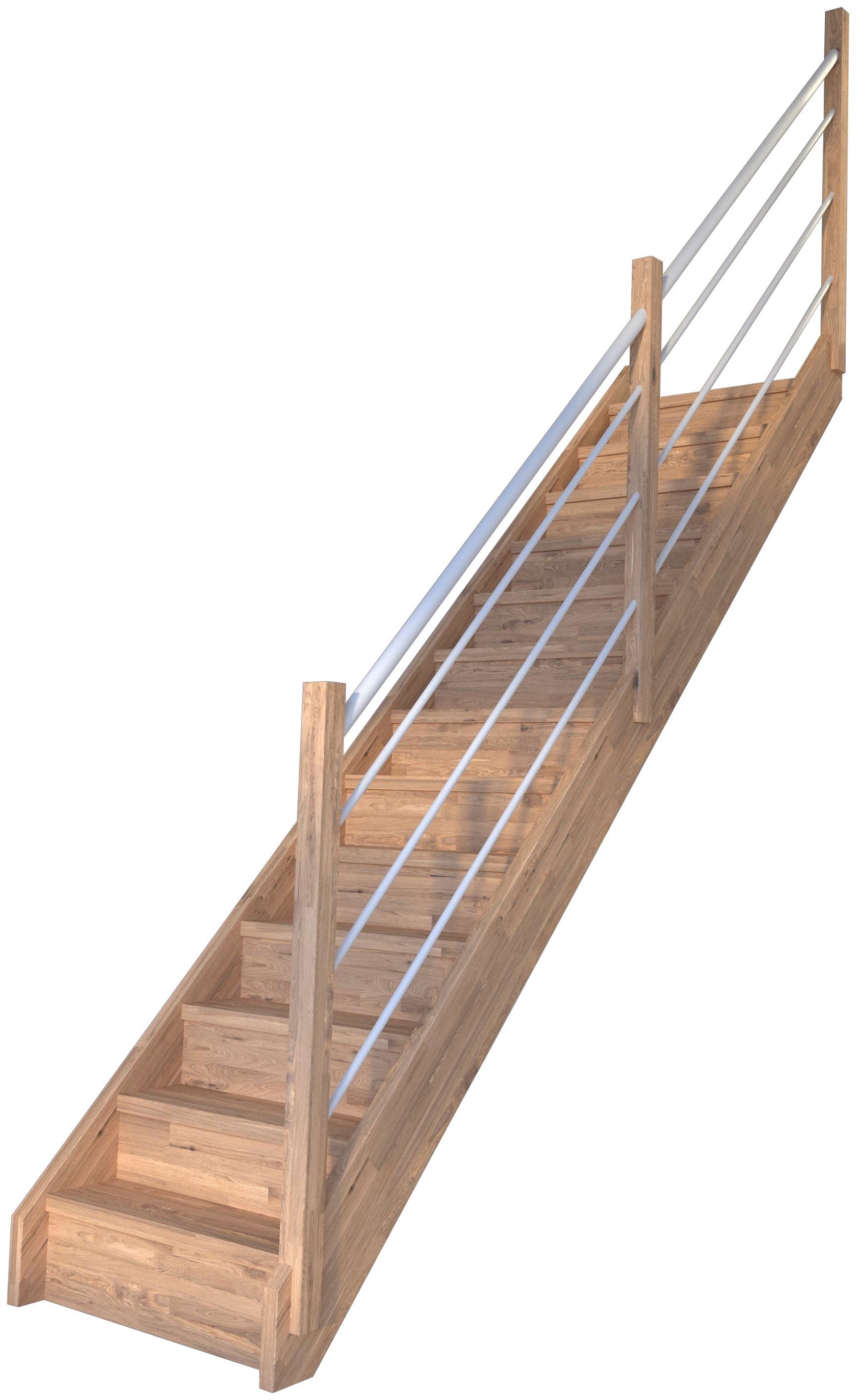 Mykonos, für Starwood Weiß Massivholz bis Holz-Edelstahl cm, Rechts, Wangenteile Stufen 280 Systemtreppe Geschosshöhen geschlossen, Durchgehende