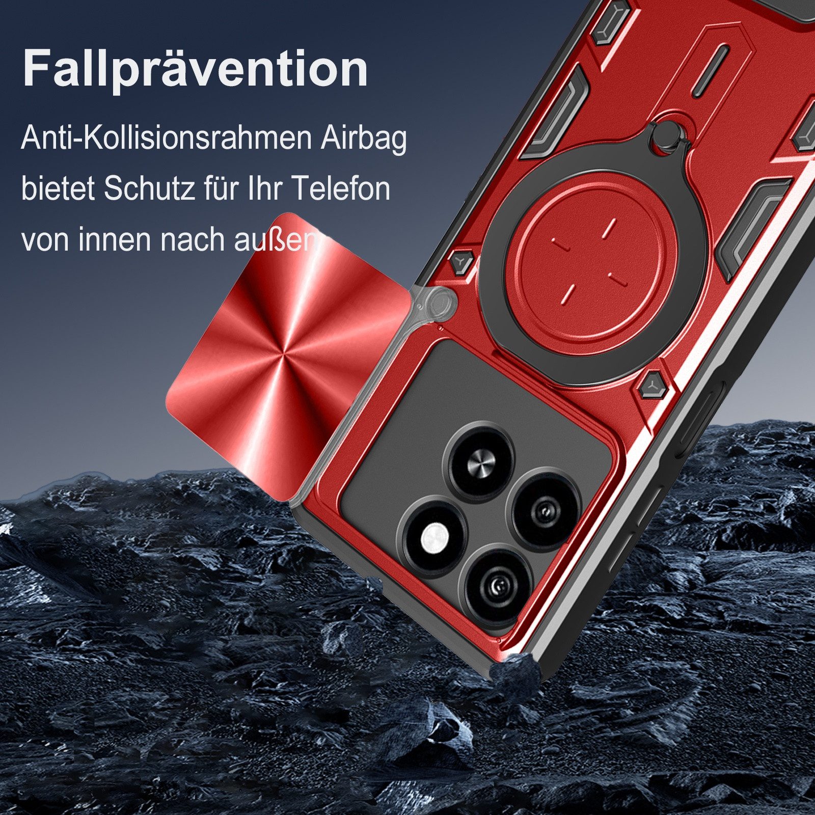 betterfon Handyhülle für ZTE Blade Hülle mit Slide Kameraschutz Ringhalter, Outdoorhülle mit Ringhalter Smartstand und Silikonkern – Bild 4 von 5
