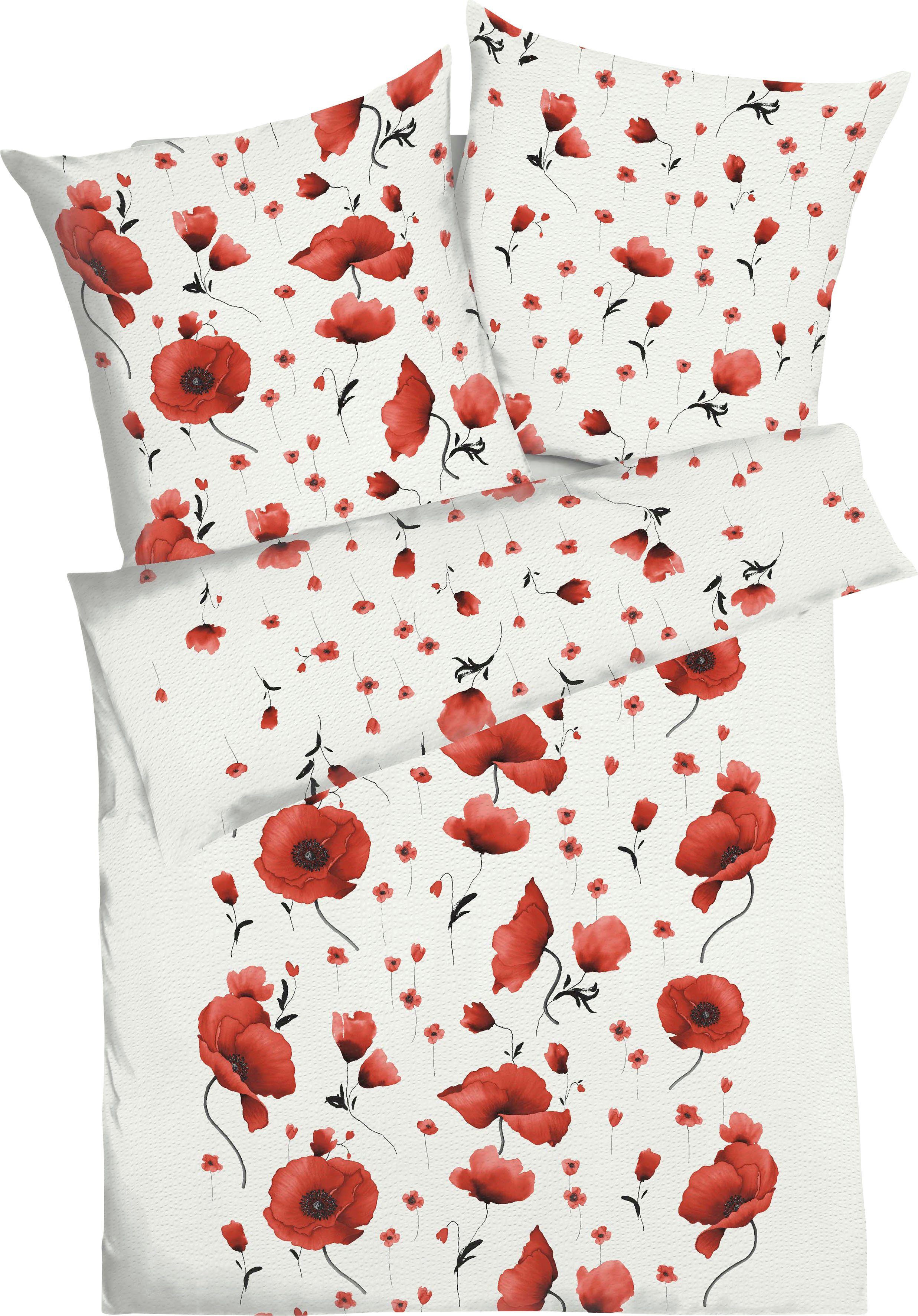 Kaeppel Bettwäsche Scarlett, Seersucker, 2 teilig, mit großen Mohnblumen