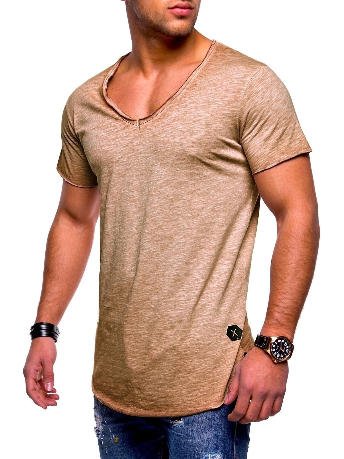 behype T-Shirt NUKE (1-tlg) mit V-Ausschnitt braun