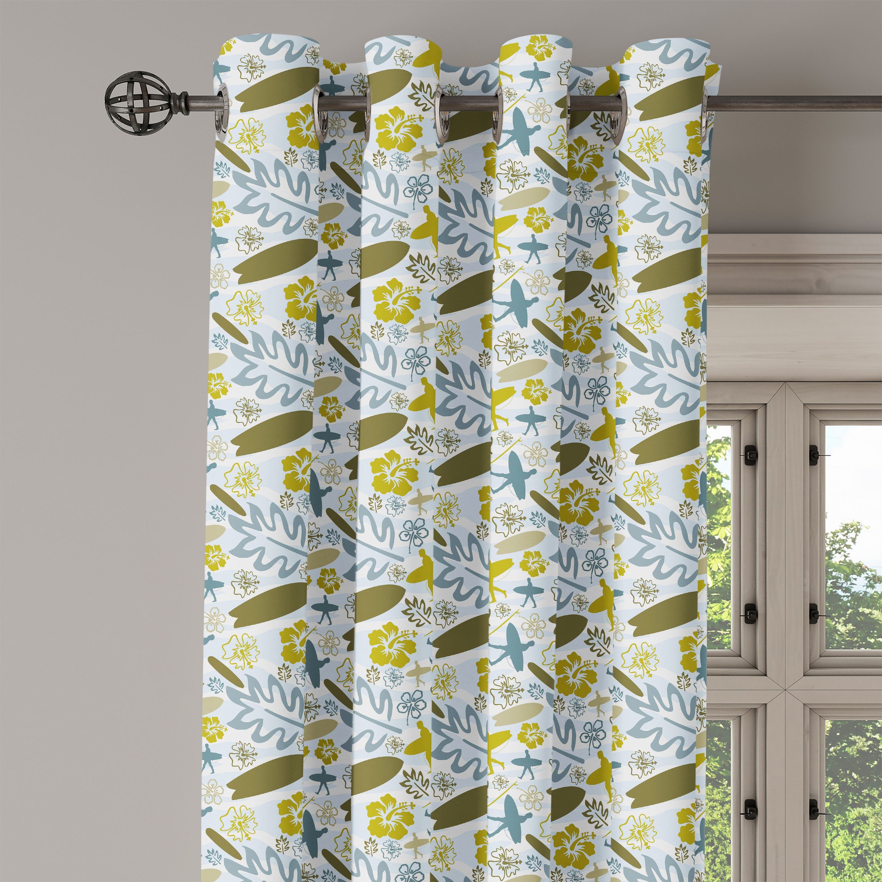 Dekorative Schlafzimmer für Wohnzimmer, Abakuhaus, 2-Panel-Fenstervorhänge Sommer-Surfer Gardine Pflanzen und Luau