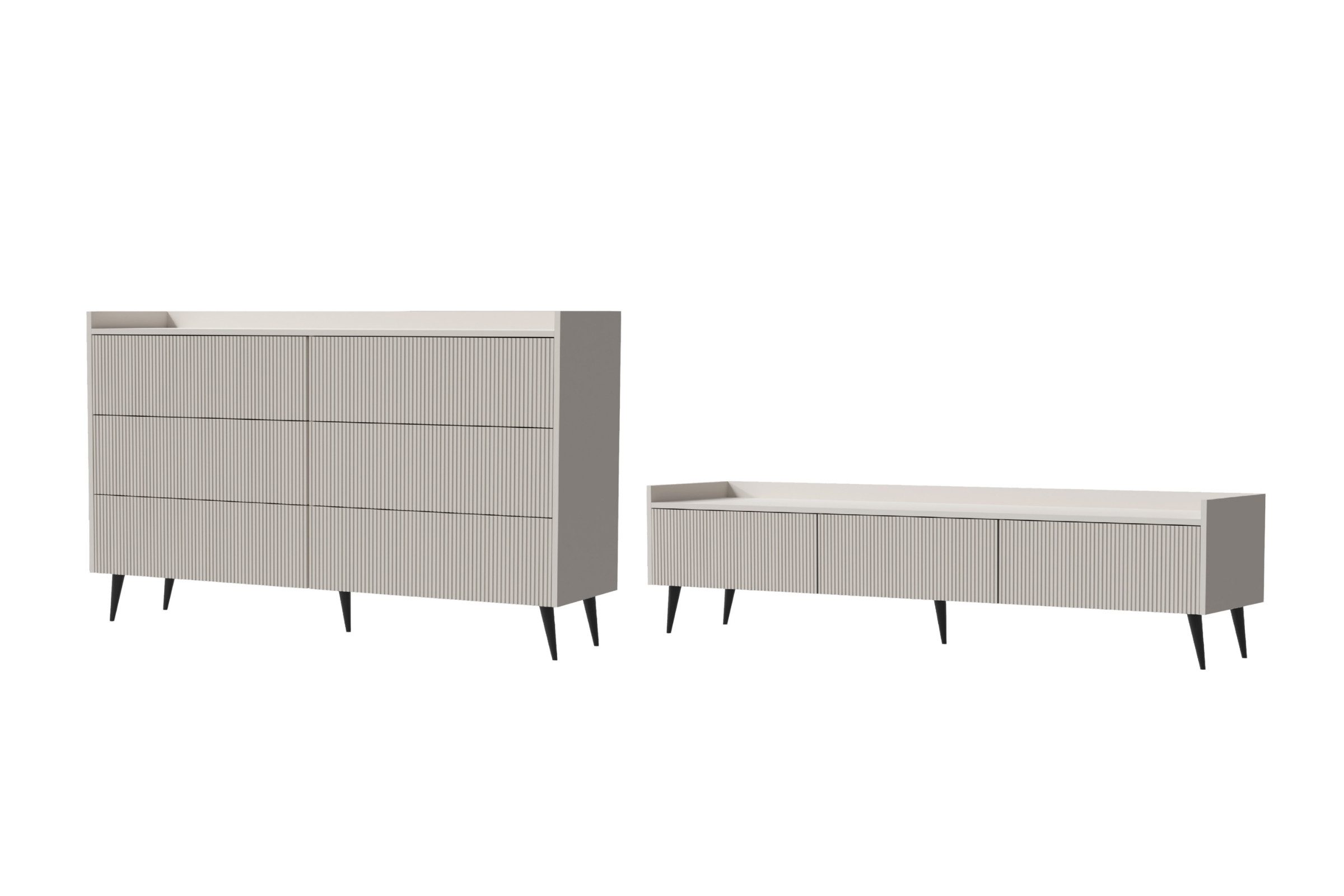 Deine Möbel 24 Wohnzimmer-Set DALIA D mit Kommode und TV-Lowboard in Walnuss oder Kashmir, (Set, 2-St., DALIA - Kollektion), dekorative Riffelfronten, Push-to-Open-System, schwarze Metallfüßen