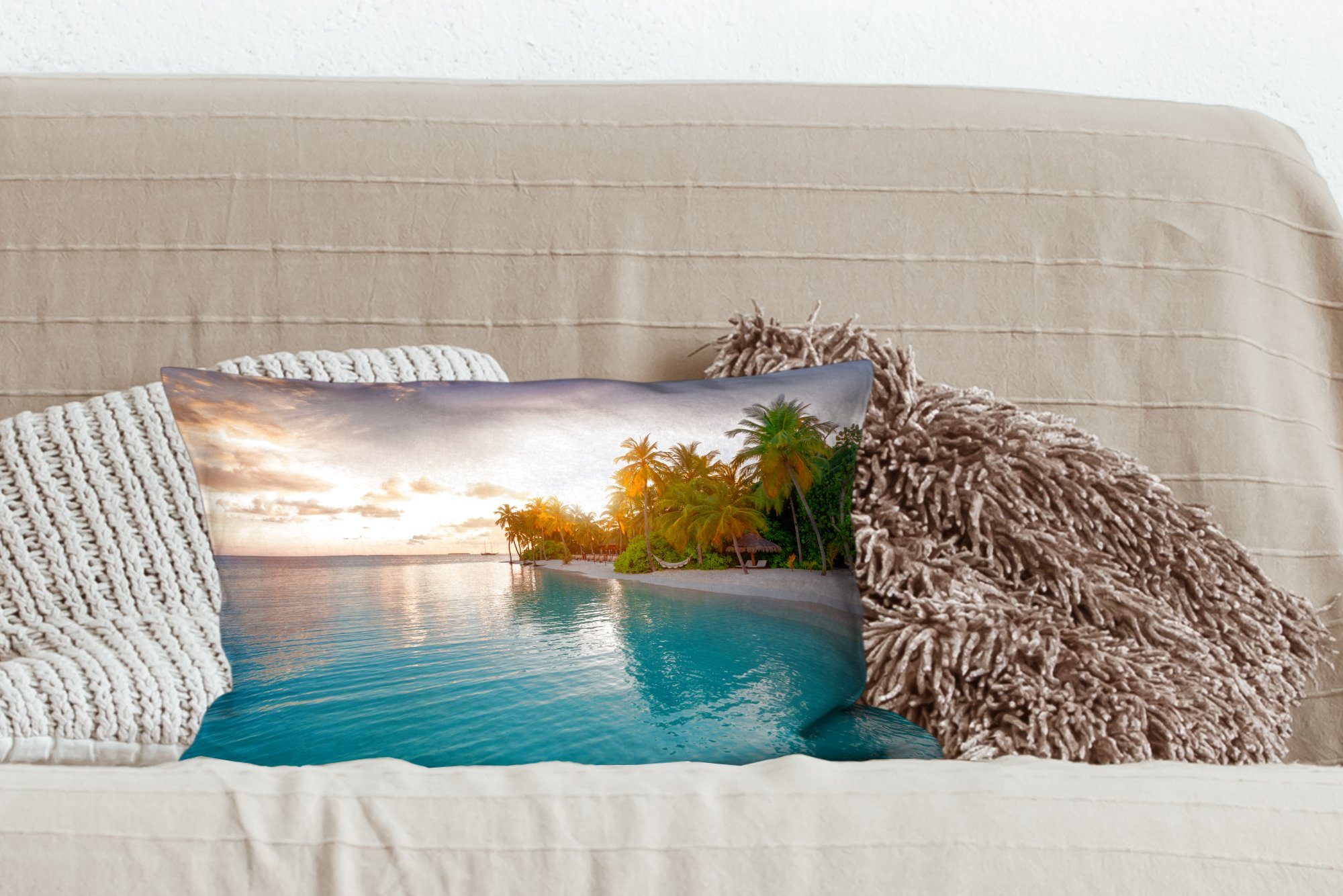 Insel Zierkissen, - Strand Schlafzimmer Dekoration, mit Dekokissen Wohzimmer Meer - Füllung, MuchoWow Tropisch, - Dekokissen