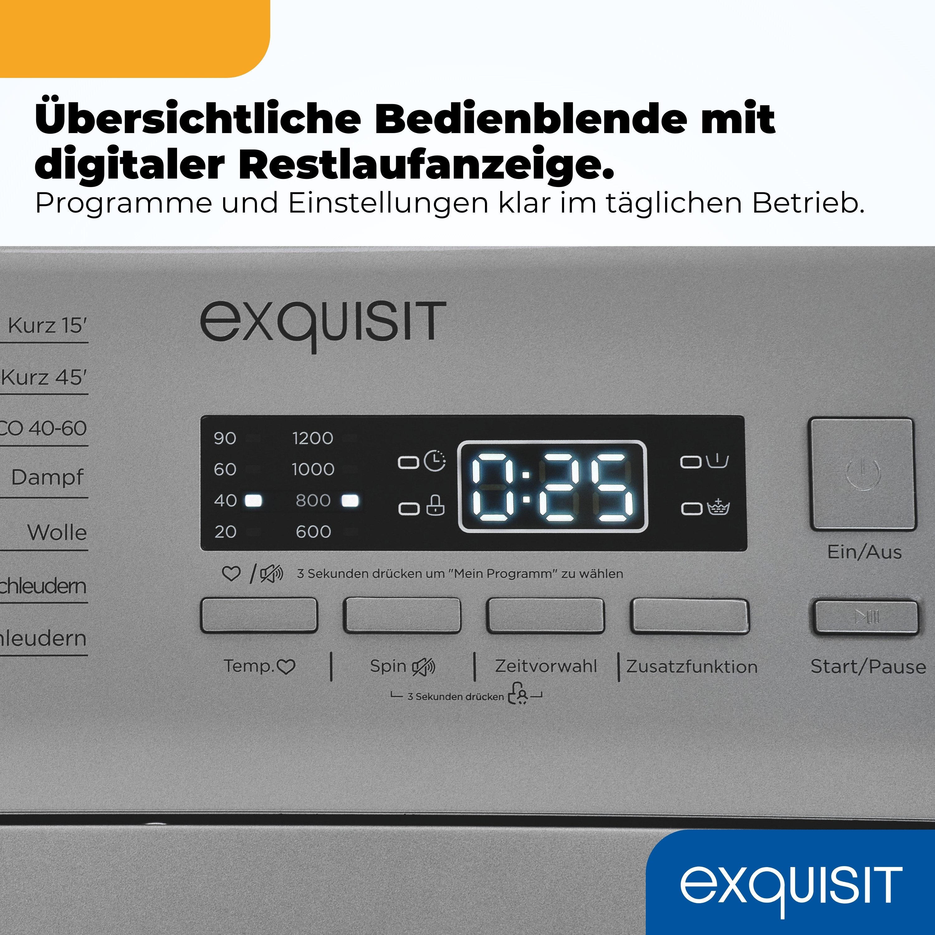 exquisit Waschmaschine Toplader LTO51207-030A, 7,5 kg, 1200 U/min, 7,5 kg, Startzeitvorwahl, Aquastop, Schmal, 15 Programme, Toplader – Bild 4 von 5