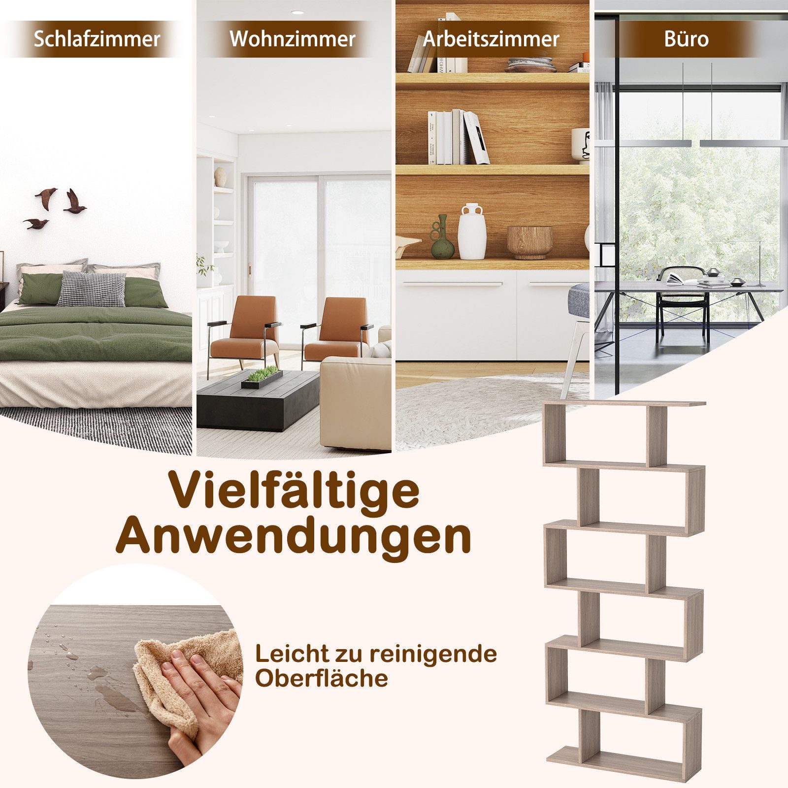 COSTWAY Bücherregal, Standregal mit 6 Fächern, 20 kg/Ebene, 80x23x192cm, grau