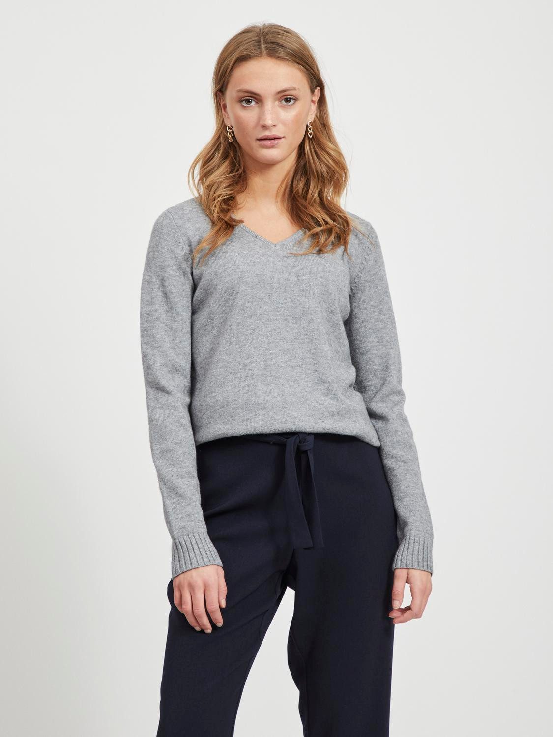 Vila Strickpullover Dünner Strickpullover Basic Stretch VIRIL VIRIL V-NECK günstig online kaufen