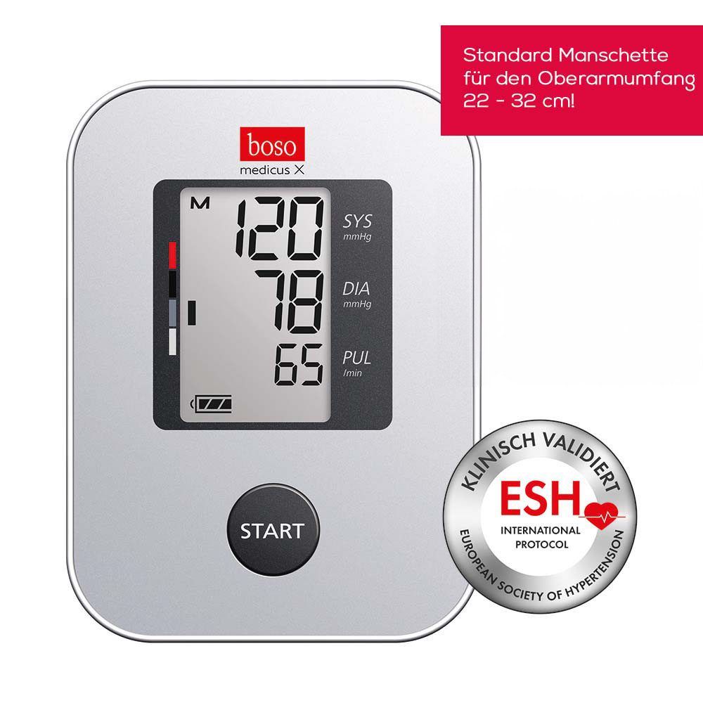 boso Oberarm-Blutdruckmessgerät boso medicus X, Blutdrucküberwachung, Deutsche Qualität, Vorhofflimmern erkennen, Intelligente Aufpumpautomatik