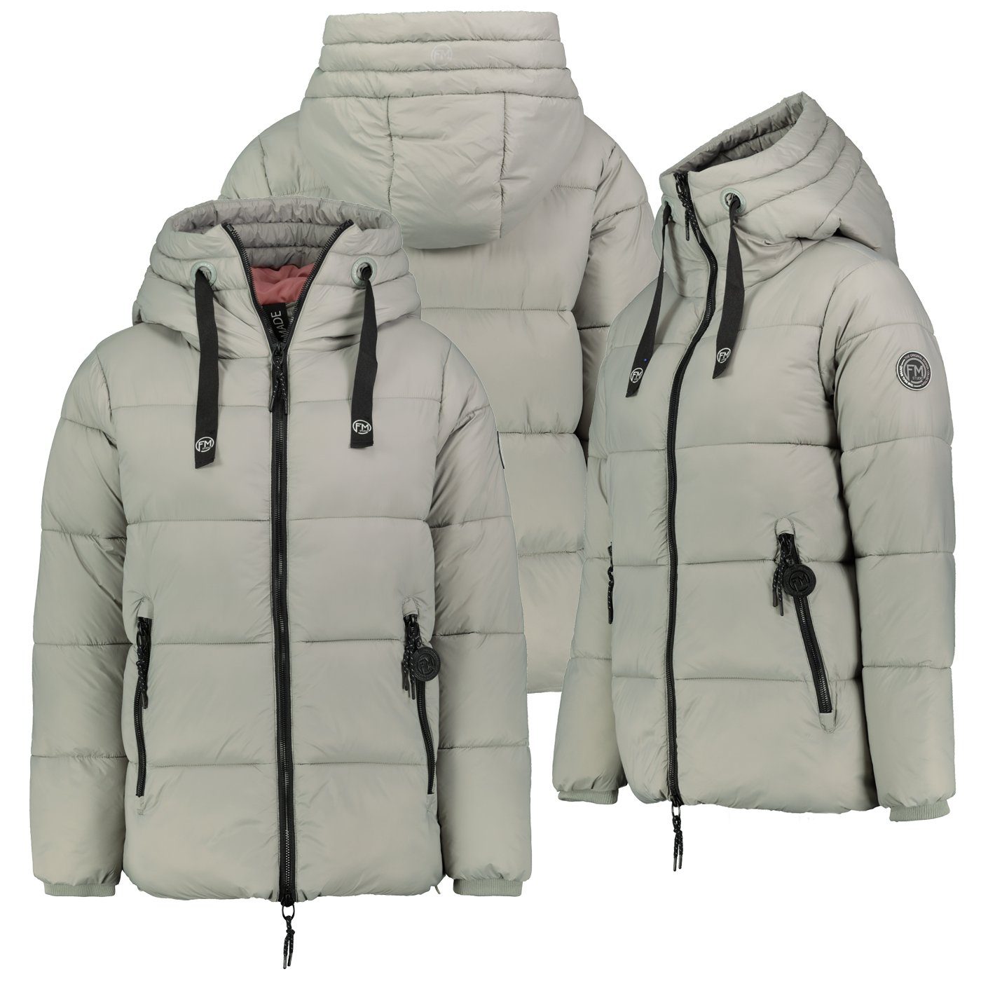 Fresh Gesteppt Winterjacke Kapuze Grün Jacke Stepp Damen Steppjacke Winter Stehkragen Parka Made