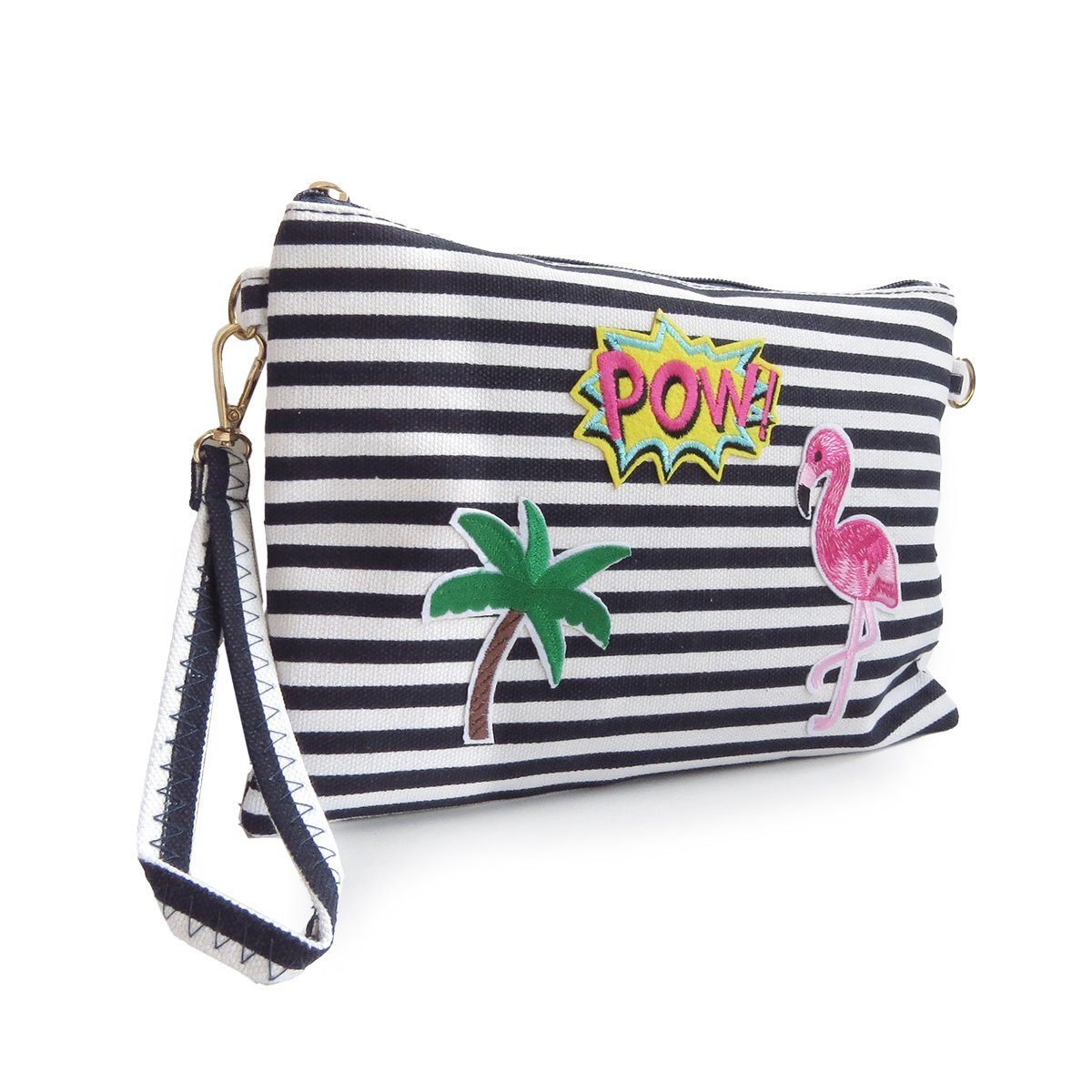 Schminktasche Umhängetasche marine Clutch "Flamingo" Kosmetiktasche Sonia Originelli