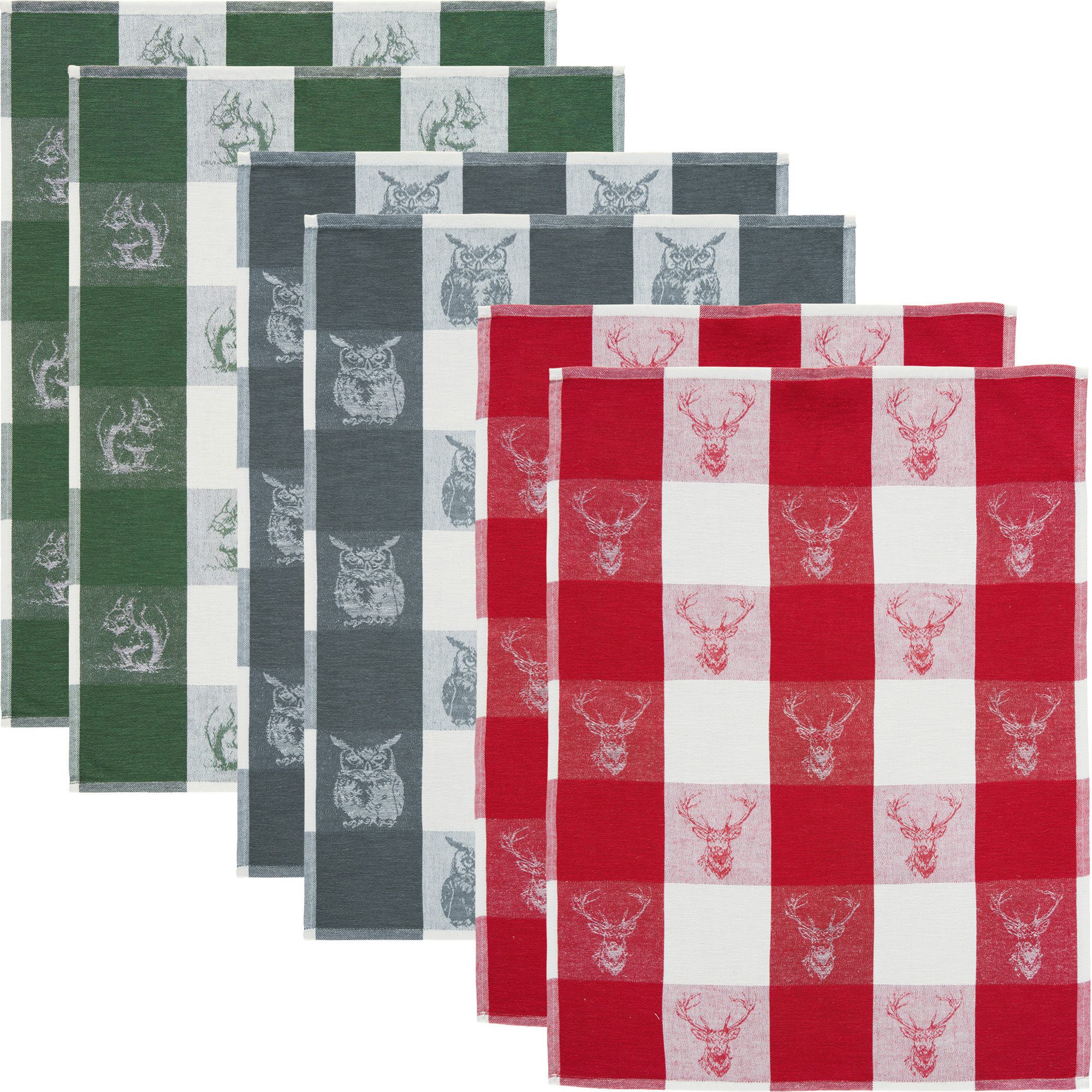 Erwin Müller Geschirrtuch Geschirrtuch "Waldtiere" 6er-Pack, Halbleinen Motiv Tiermotiv