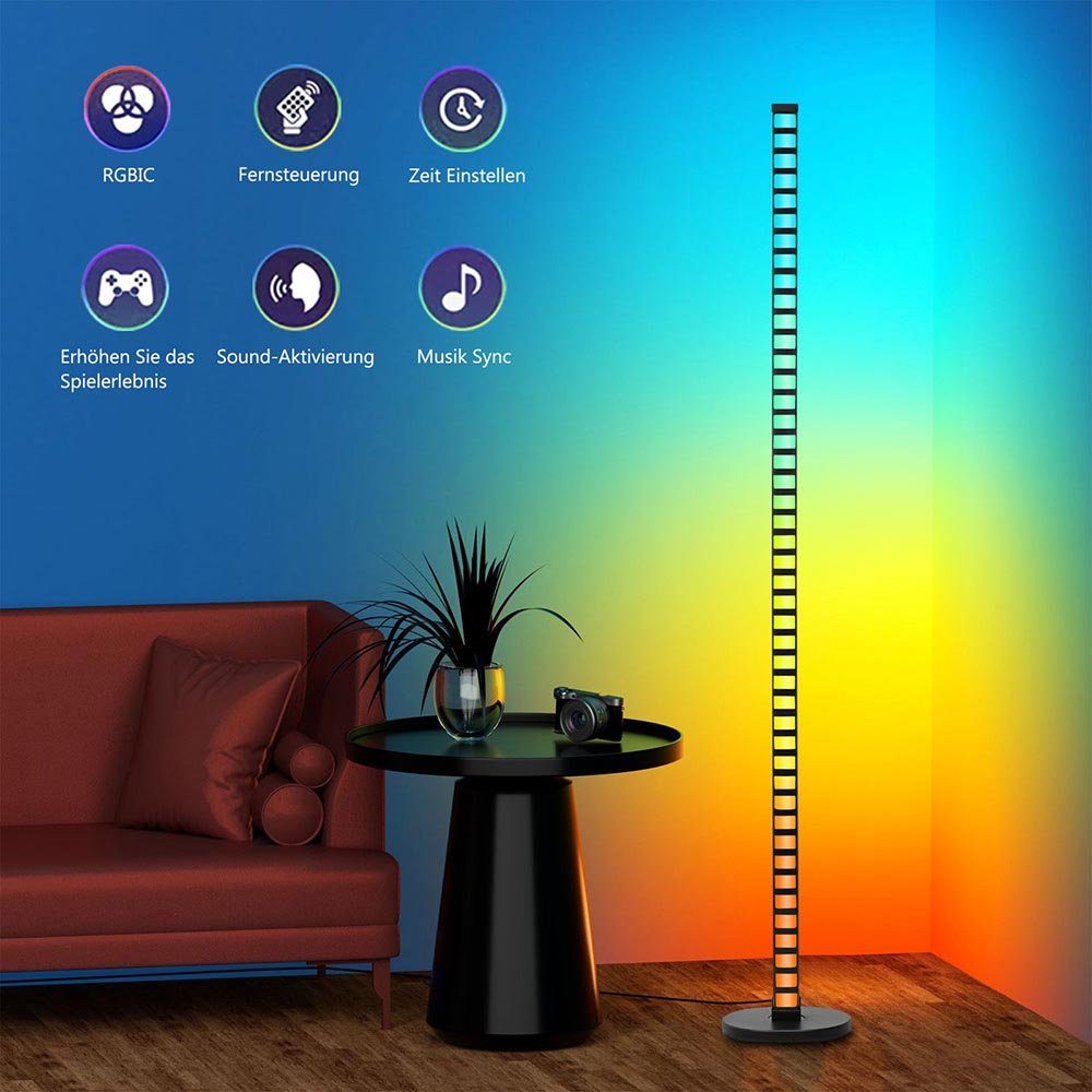 Rosnek LED Stehlampe 1.2M, Smart, Spielzimmer, Schlafzimmer App Fernbedienung, WiFi, Deko Wohnzimmer RGB, Atmosphärenbeleuchtung, für RGB, und Musik-Syn