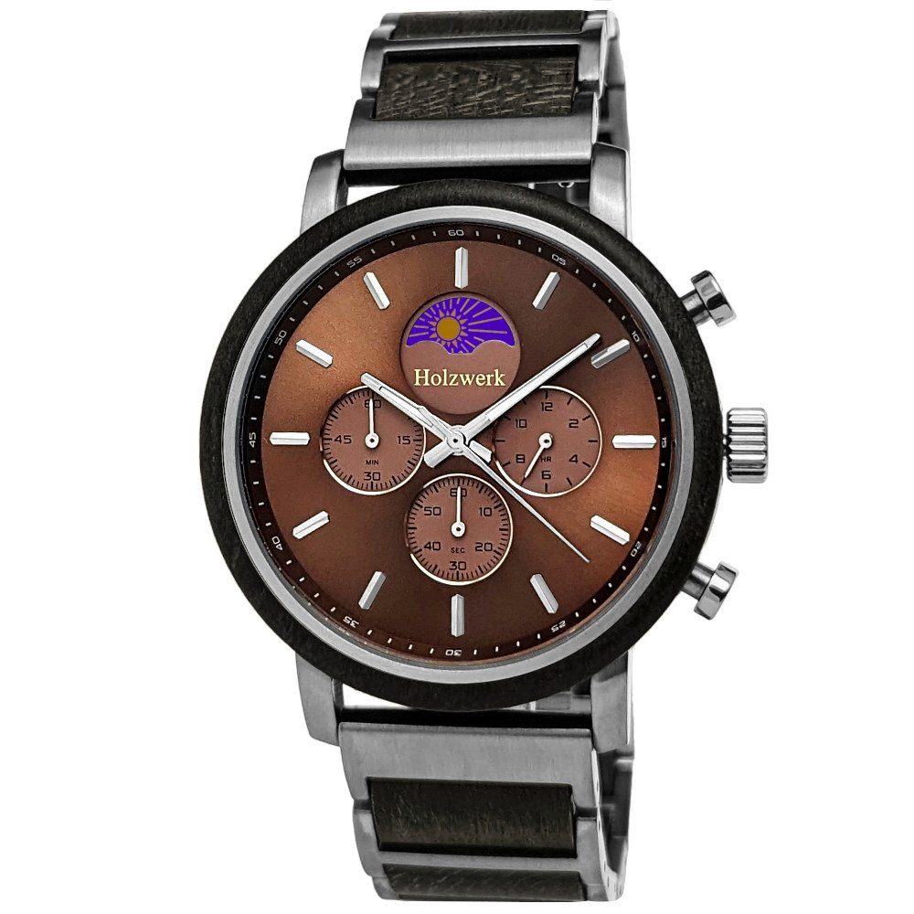 Holzwerk Chronograph BRAKE Herren Edelstahl & Holz Armband Uhr, Mondphase, günstig online kaufen