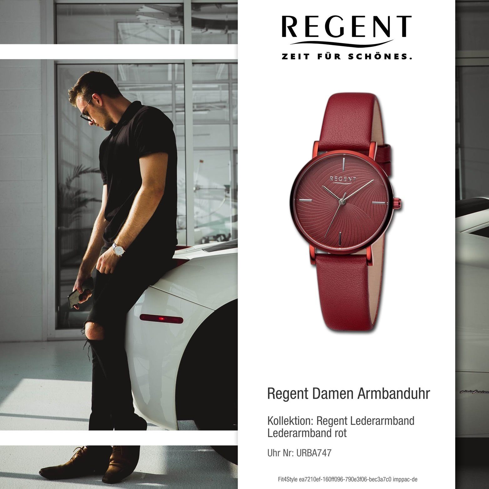 Damenuhr 32mm) Regent (ca. rot, groß Regent Quarzuhr Analog, Damen rundes Gehäuse, Armbanduhr extra Lederarmband