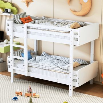 XDeer Etagenbett Kinderbett Etagenbett 90 x 190cm, Bettrahmen aus Massivholz, umwandelbar in zwei Plattformbetten, weiß