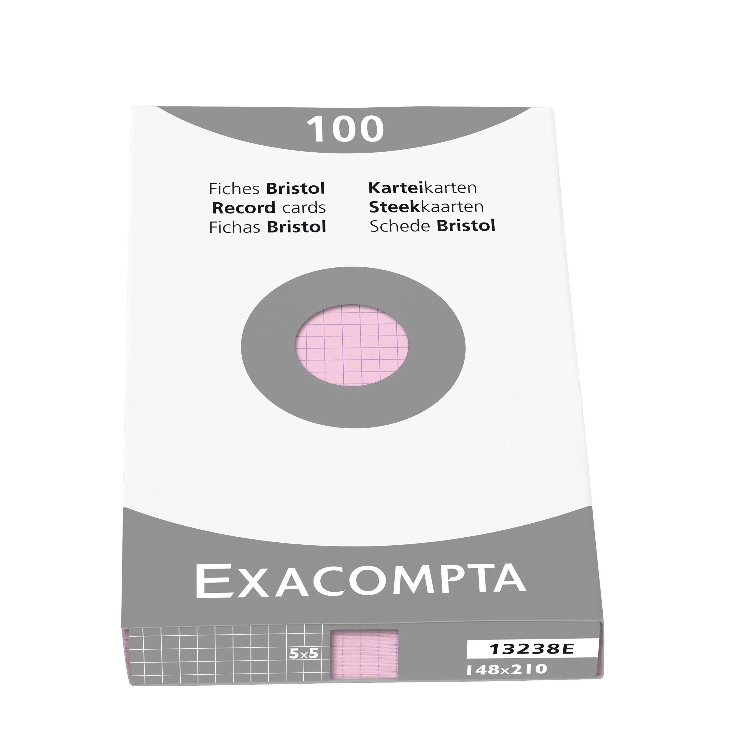 EXACOMPTA Karteikarten Karteikarten A5 kariert, Faltschachtel mit 100 Stück - Rosa - 13238E, Karteikarten kariert