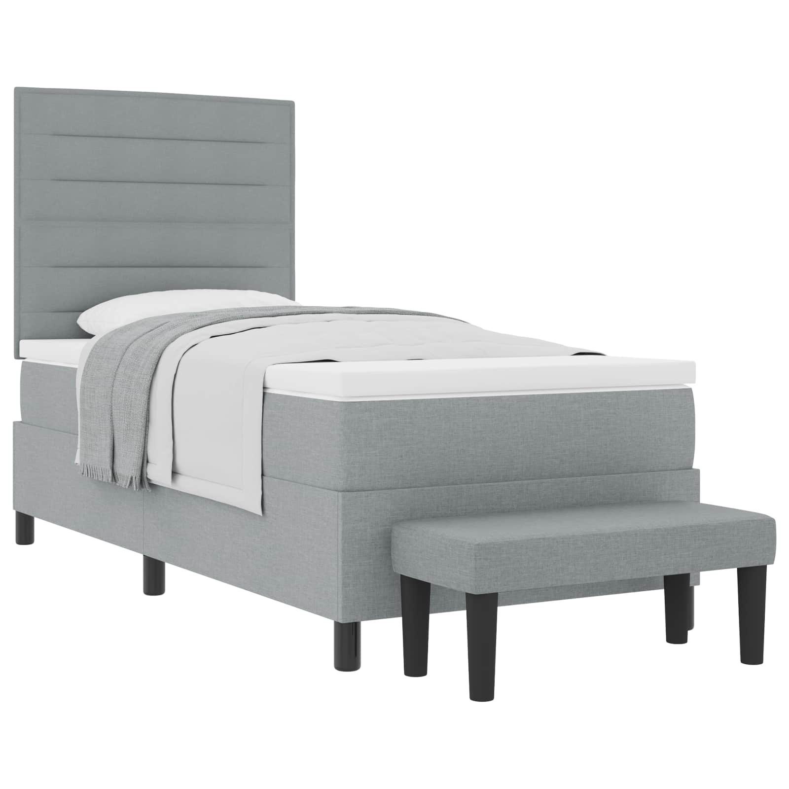 Bett Boxspringbett mit Kopfteil Hellgrau 100 x 200 cm Stoff