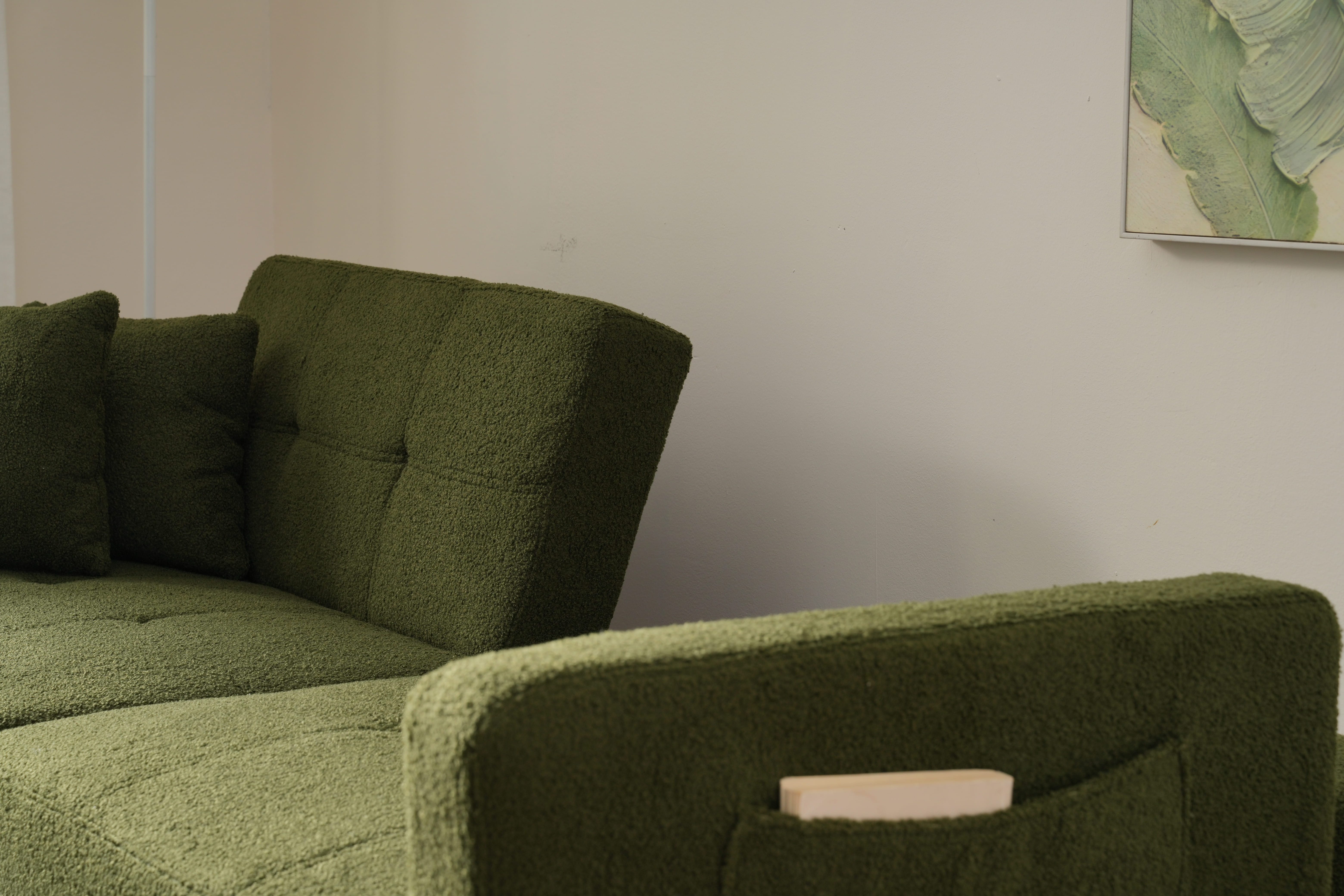 BlingBin Schlafsofa Big-Sofa Loungesofa Länge 175CM, 1 Teile, Schlafsofa mit Sherpa-Stoff und Schwammfüllung