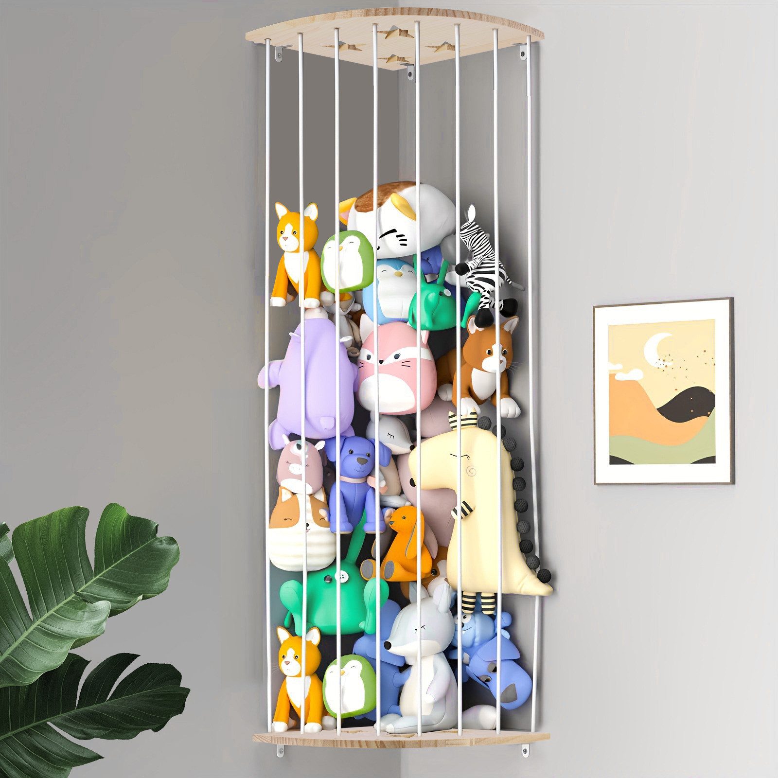 BlingBin Spielzeugtruhe Kuscheltier Aufbewahrung Organizer, Holz Eck Stofftier Regal (1 Set, 1 St., 135-180cm), Kinderzimmer Hängend Spielzeug Organizer für Plüschtiere