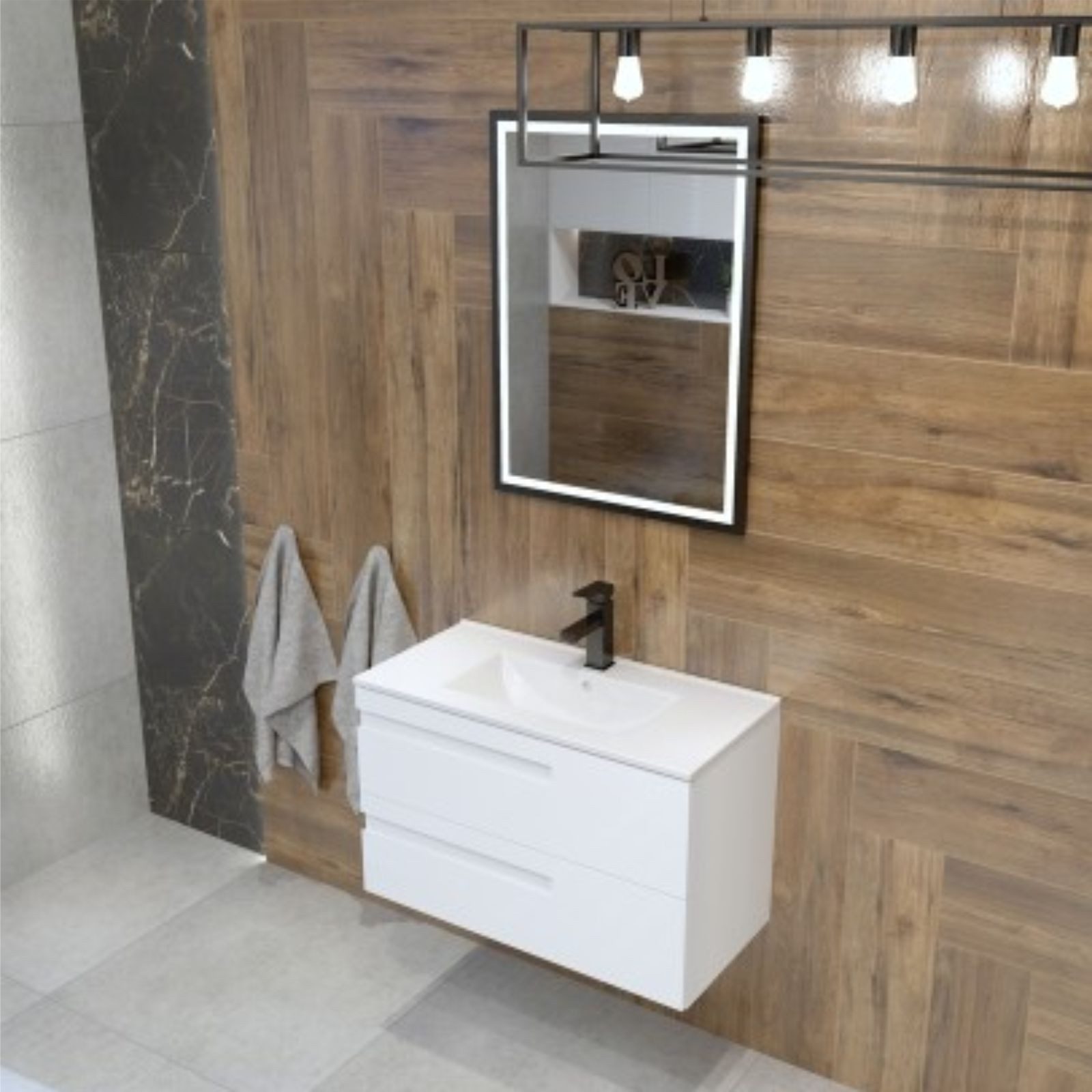 Waschbecken Einbauwaschbecken FLORYDA 800, rechteckig (810×405×180 mm), mit Überlauf mit 1 Hahnloch glänzend, weiß