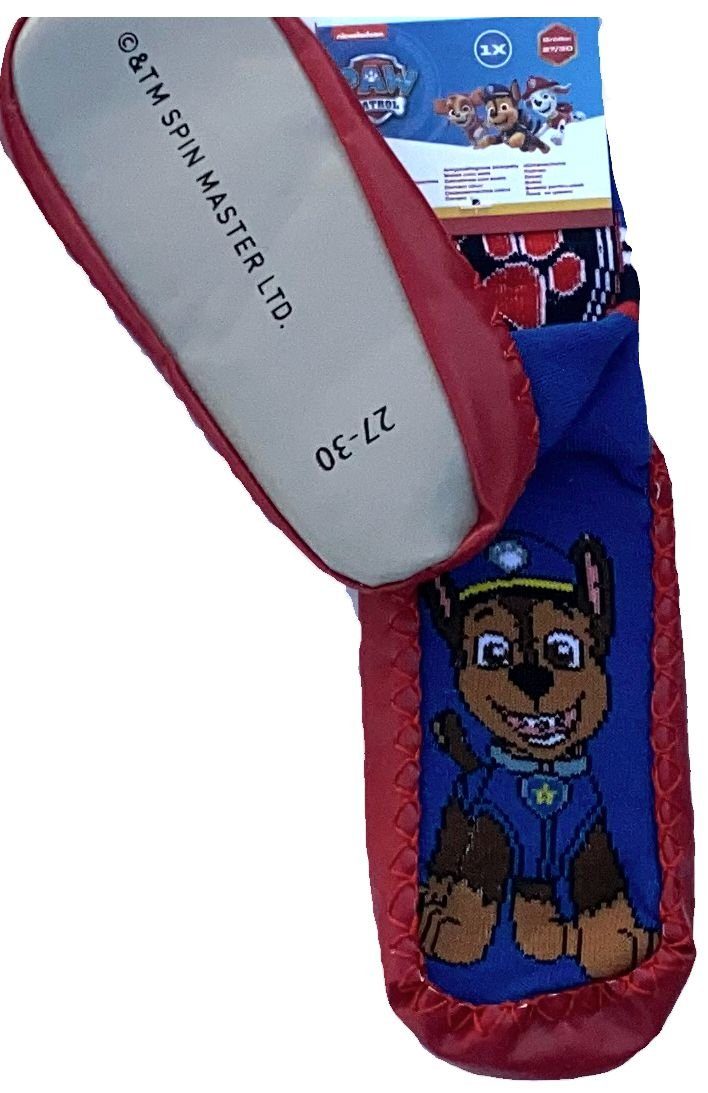 PAW PATROL PAW PATROL Jungen + Mädchen Strümpfe mit Sohle bequeme Hausschuhe Blau oder Rot Marschal oder Chase Gr. 27 28 29 30 31 32 33 34 Hausschuh